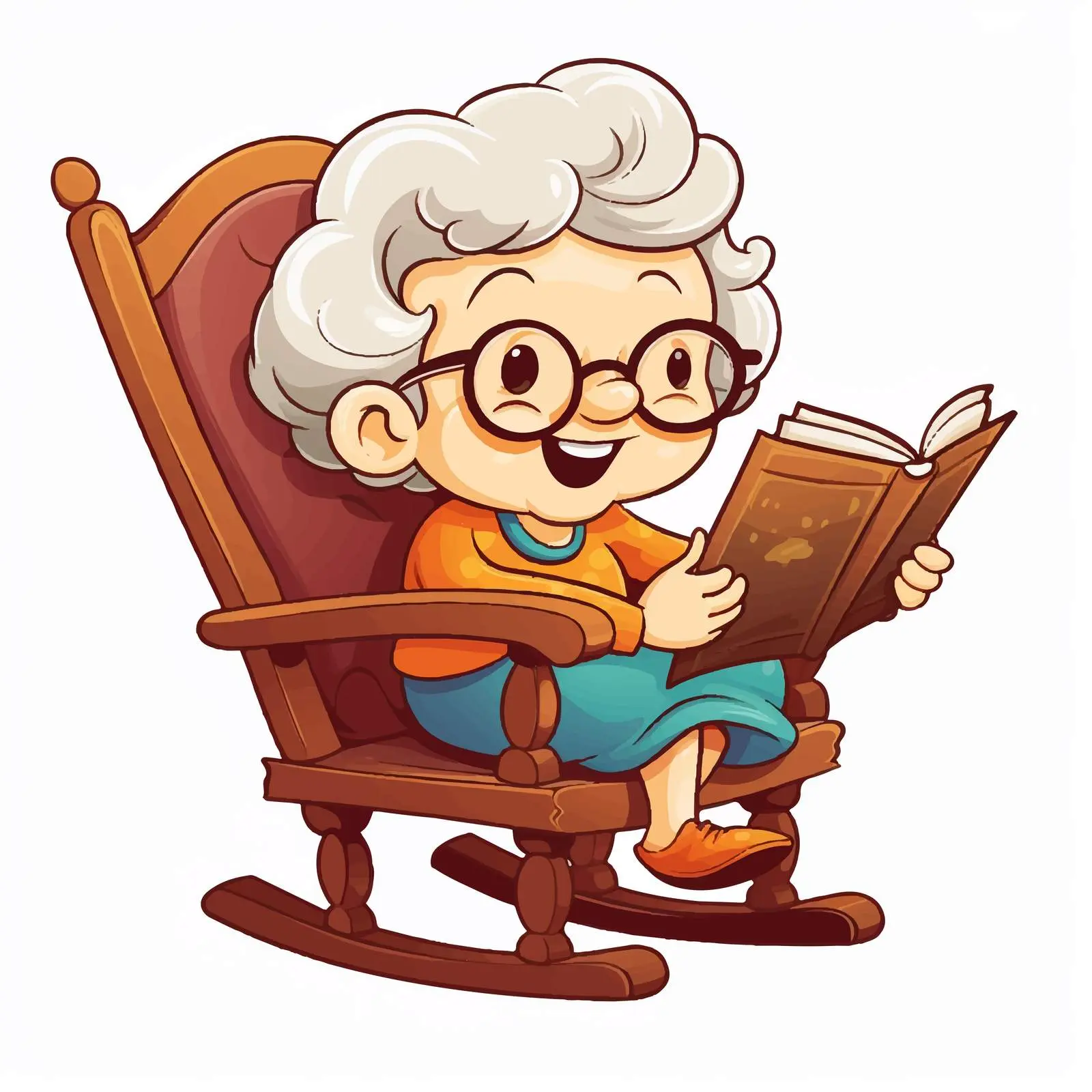 Cheerful Grandmother Reading in Rocking Chair Vector — free download from Dotvec