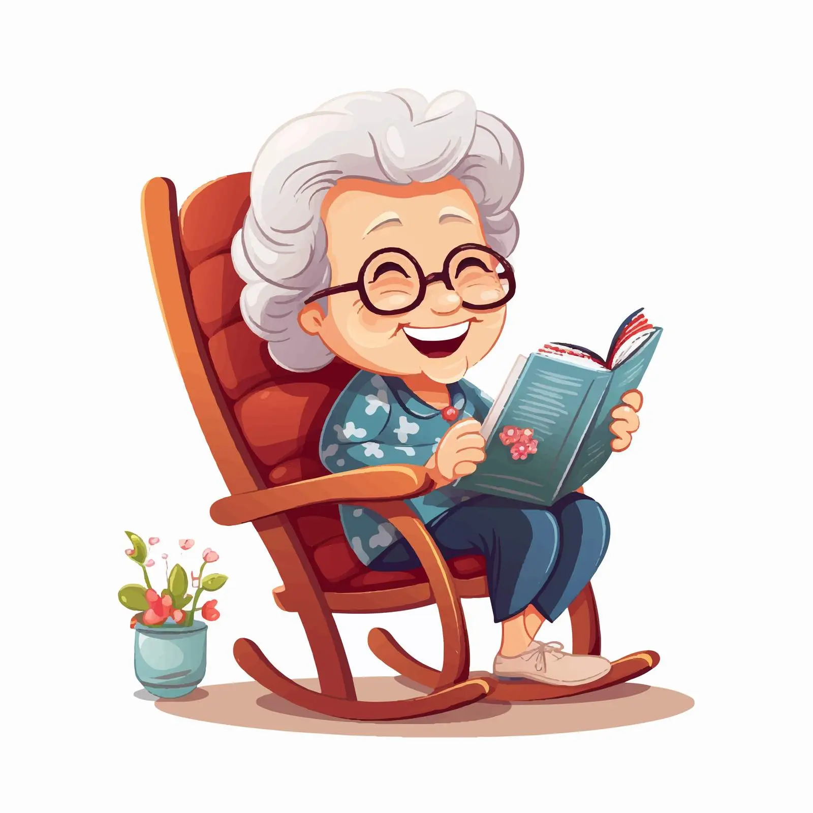 Cheerful Grandmother Reading in Rocking Chair — free download from Dotvec