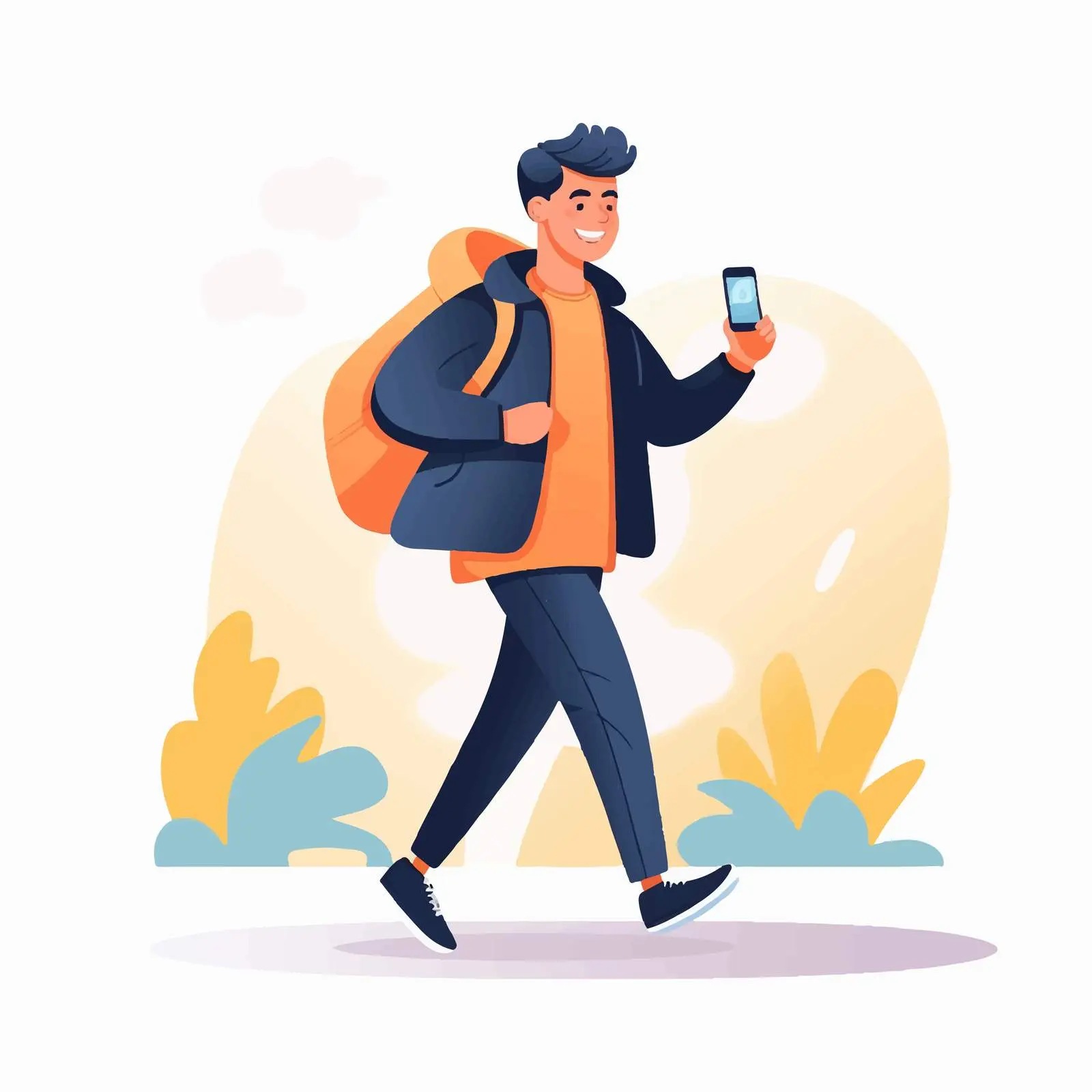 Cheerful Man Texting on Smartphone — free download from Dotvec