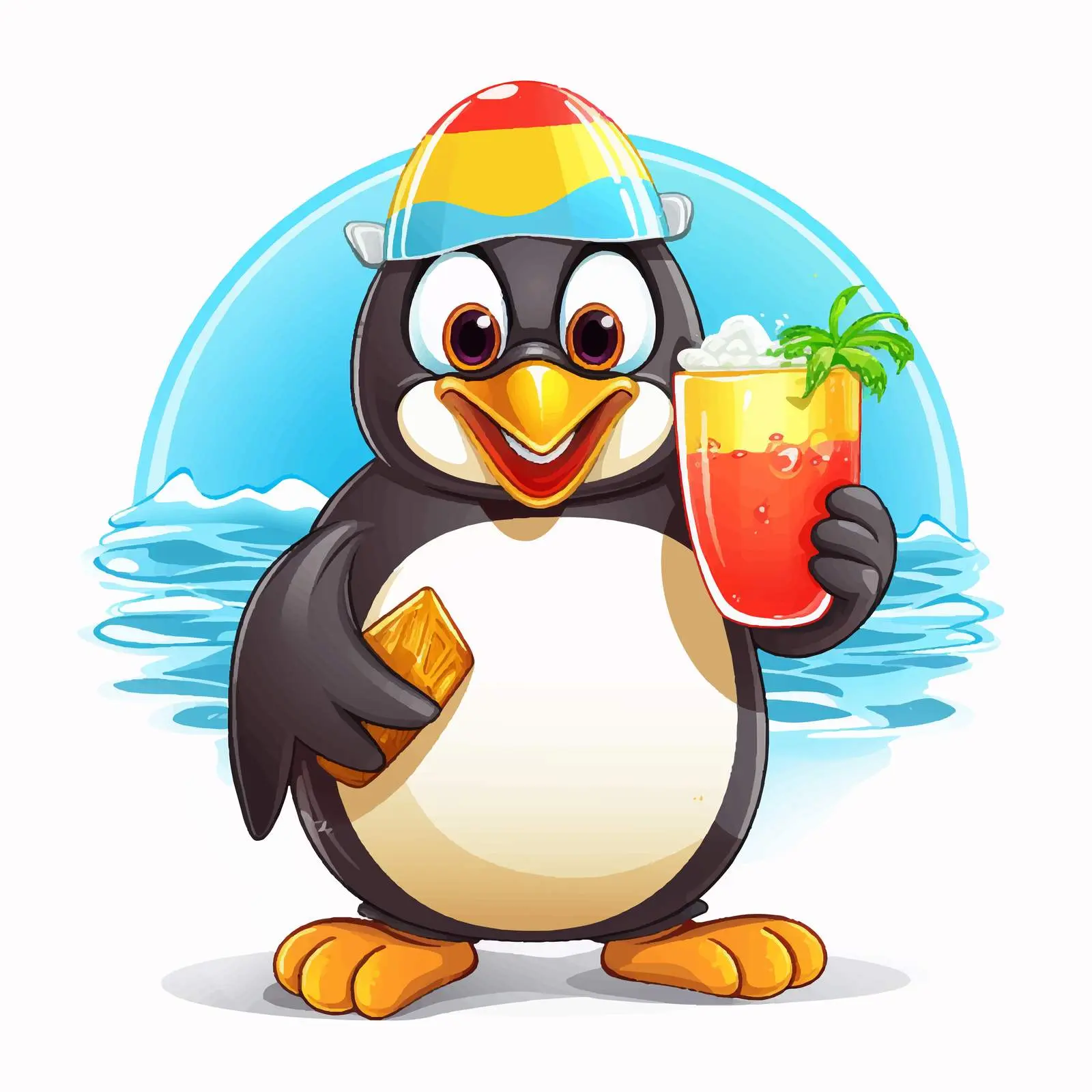 Cheerful Penguin with Beer and Beach Ball Vector — free download from Dotvec