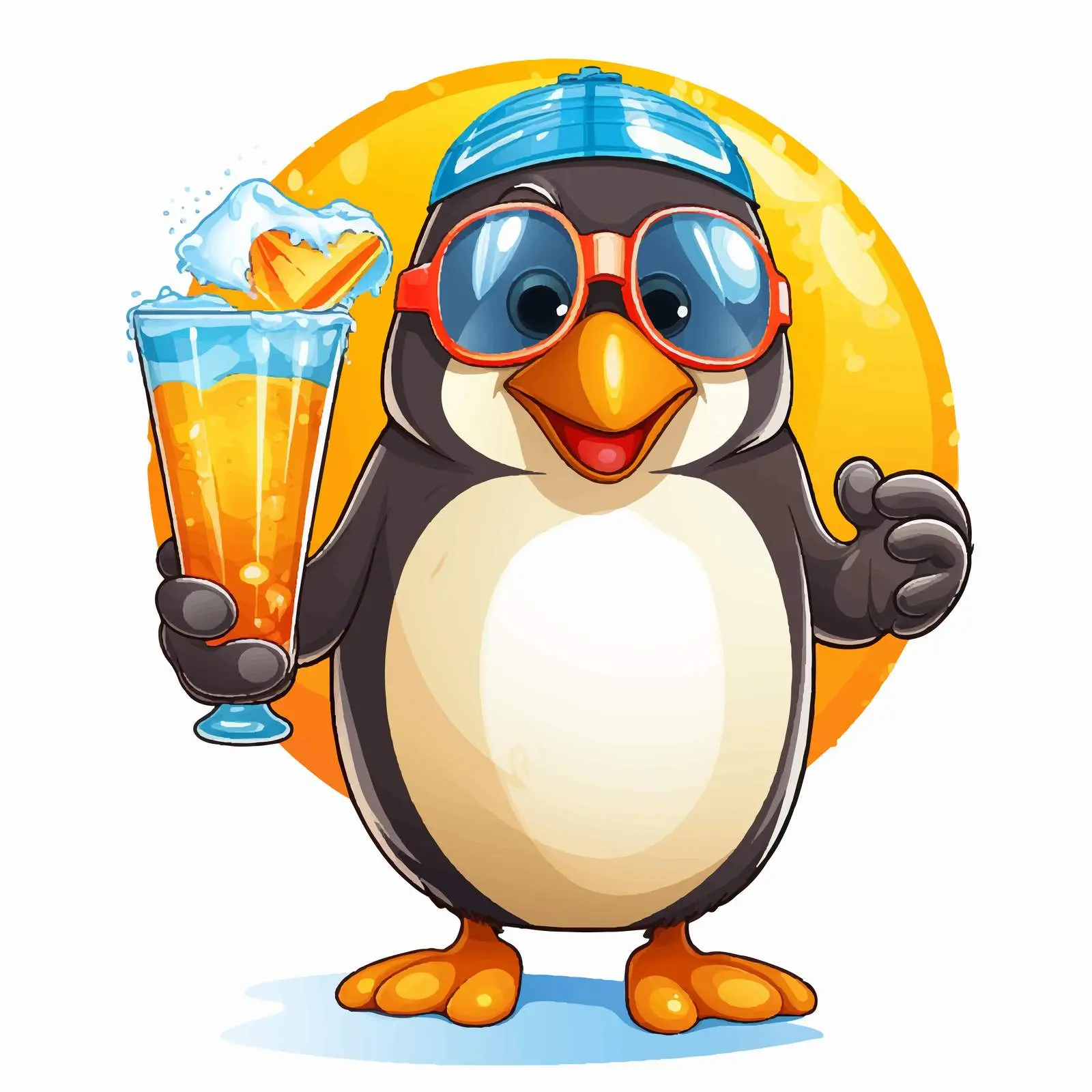 Cheerful Penguin with Beer and Beach Ball Vector — free download from Dotvec
