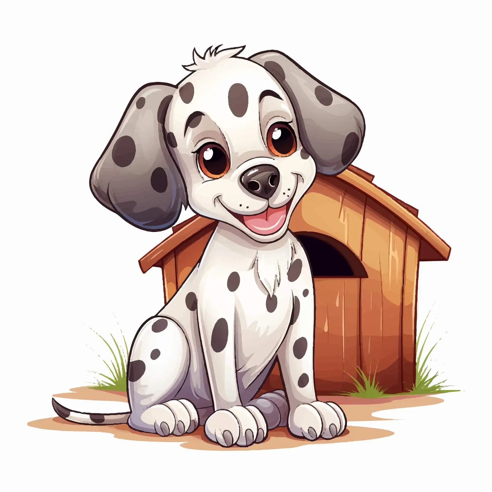 Cheerful Spotted Puppy by Its Kennel — free download from Dotvec