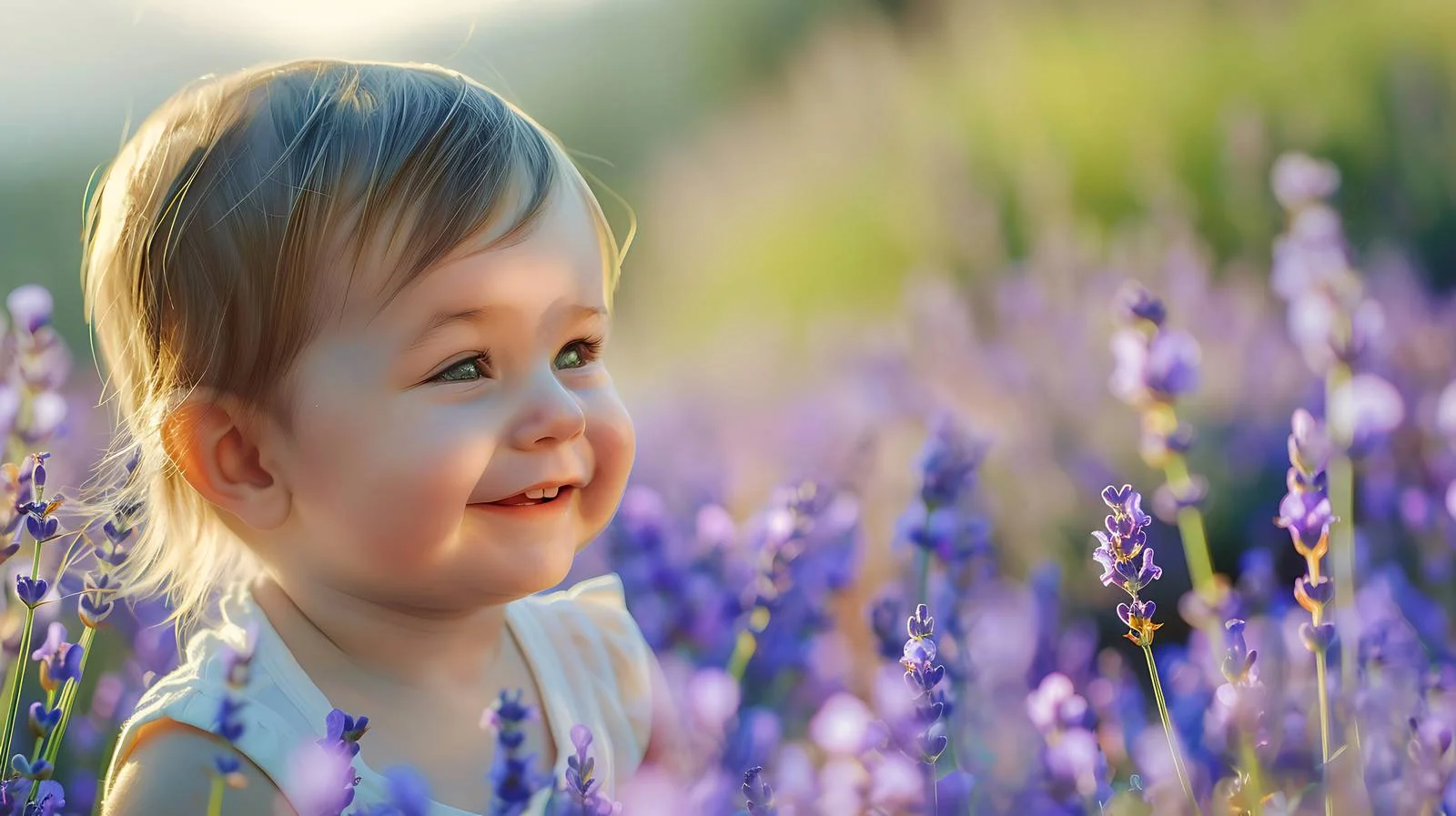Joyful toddler in lavender field — free download from Dotvec