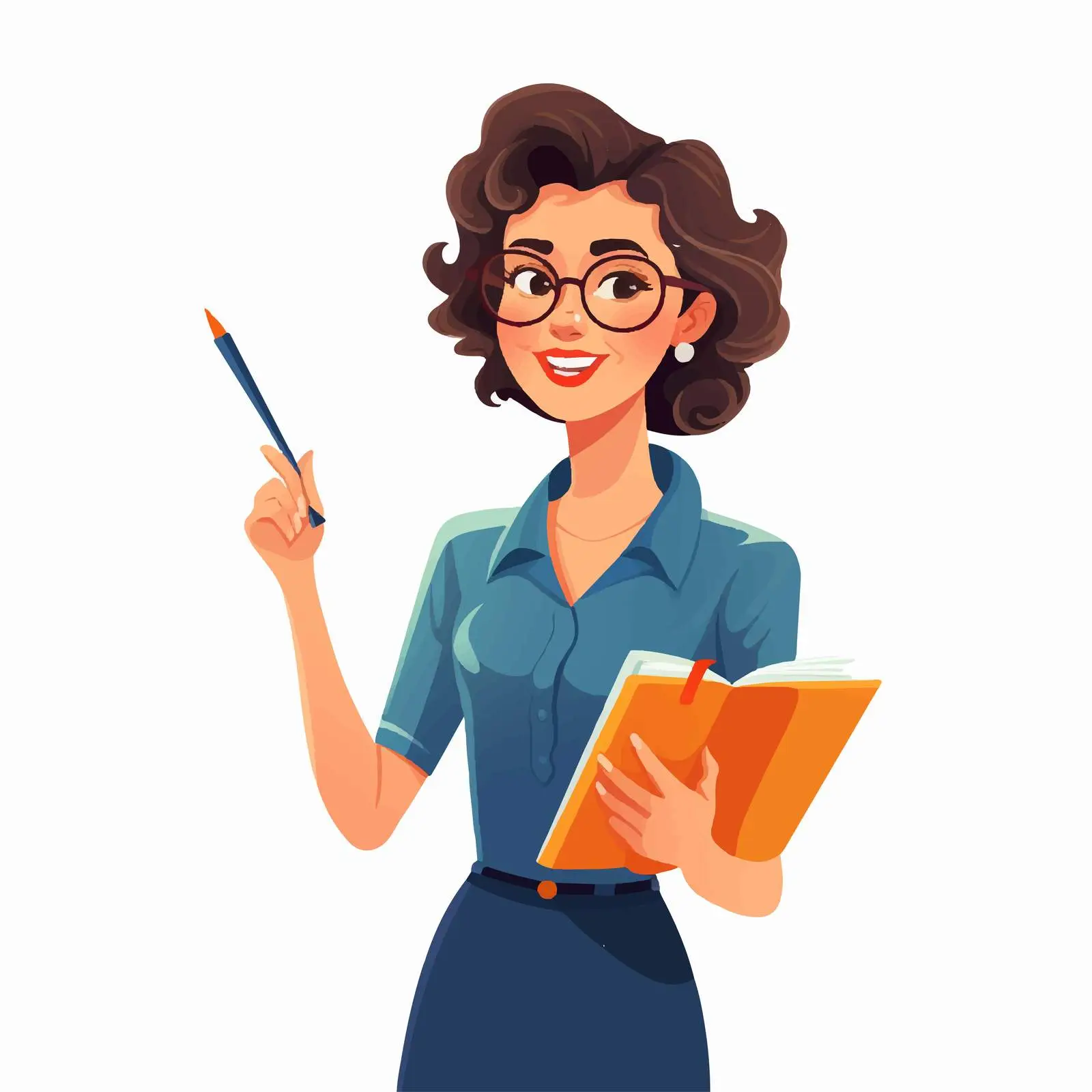 Cheerful Primary School Teacher Vector Illustration – free learning experience image from Dotvec
