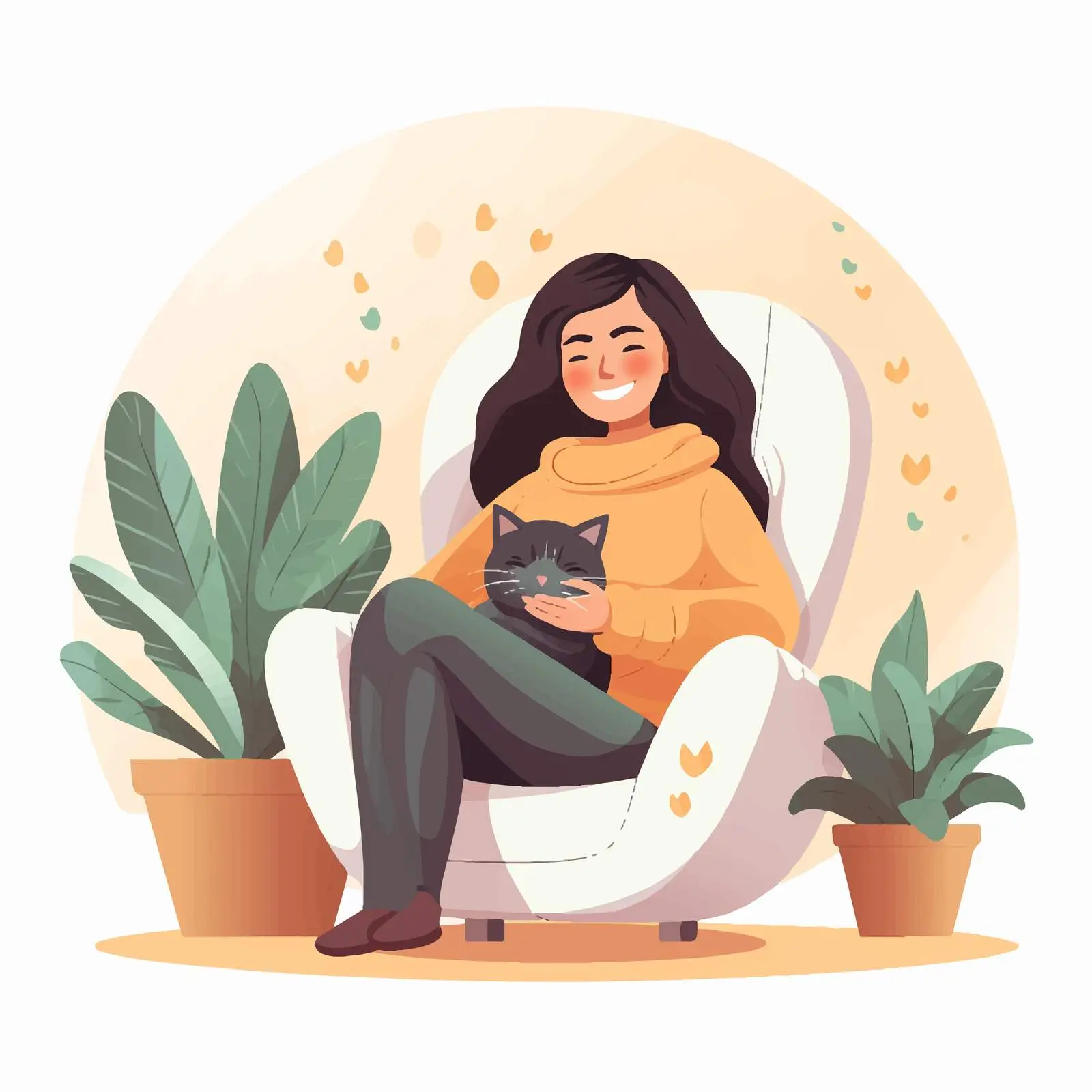 Cheerful Woman in Armchair with Warm Plaid — free download from Dotvec