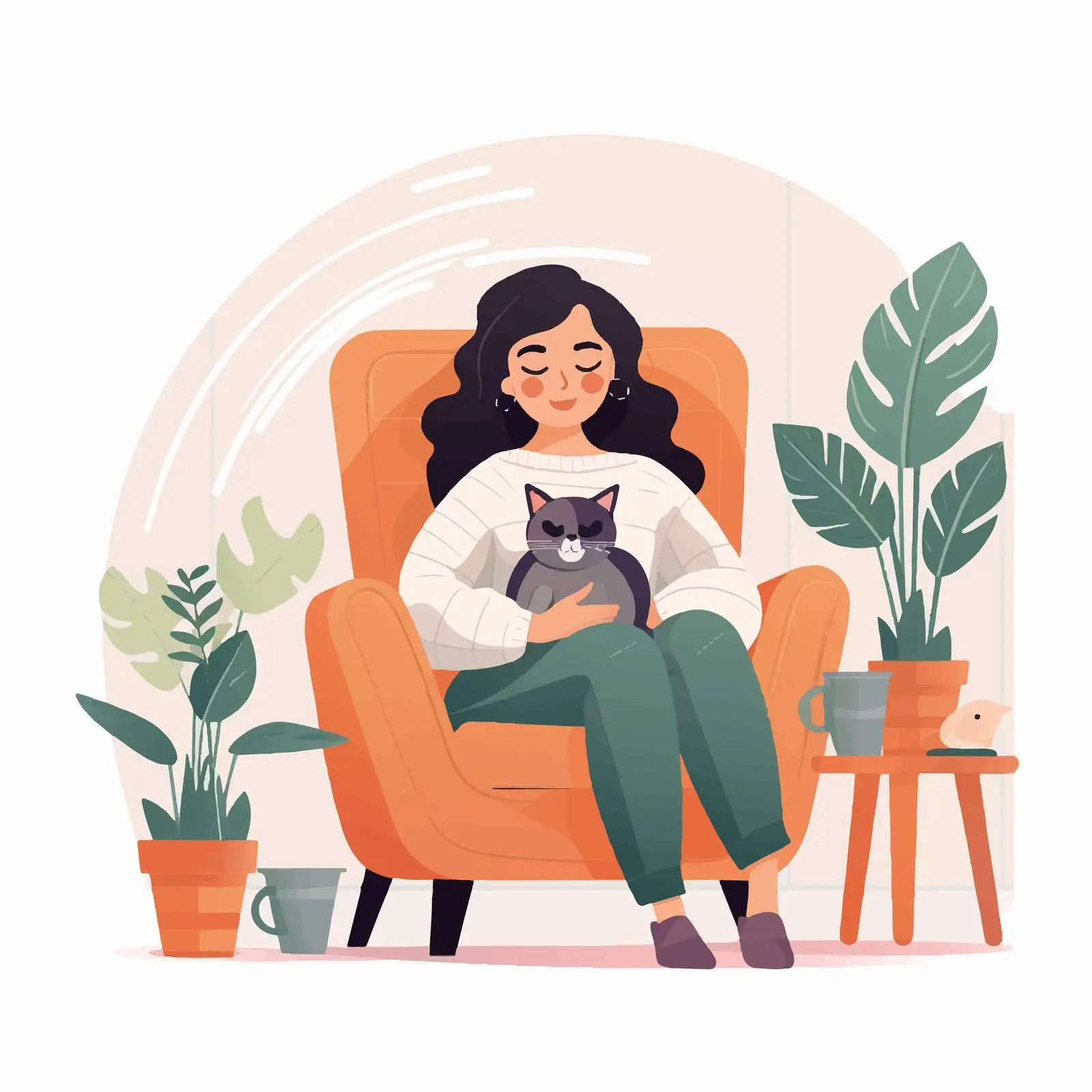 Cheerful Woman in Armchair with Warm Plaid — free download from Dotvec