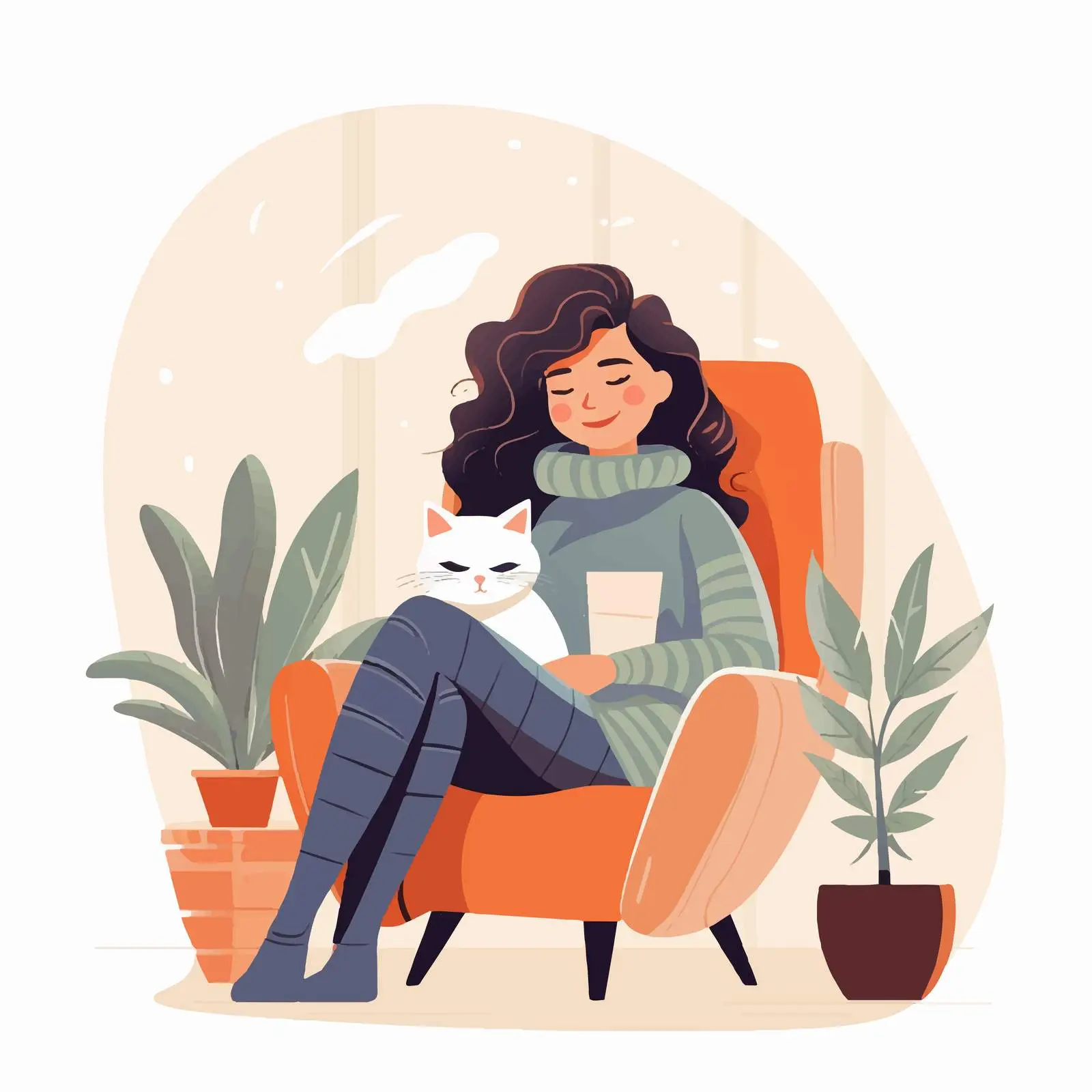Cheerful Woman in Armchair with Warm Plaid — free download from Dotvec