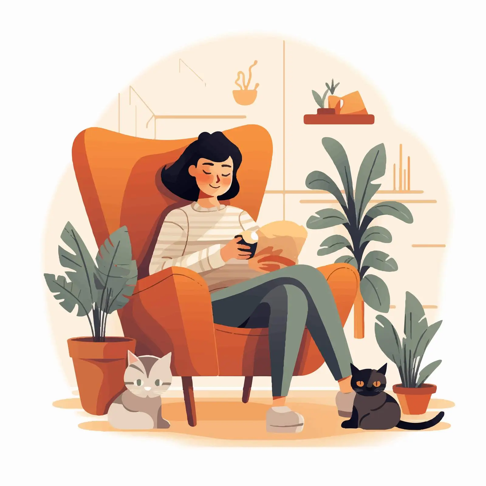 Cheerful Woman in Armchair with Warm Plaid — free download from Dotvec