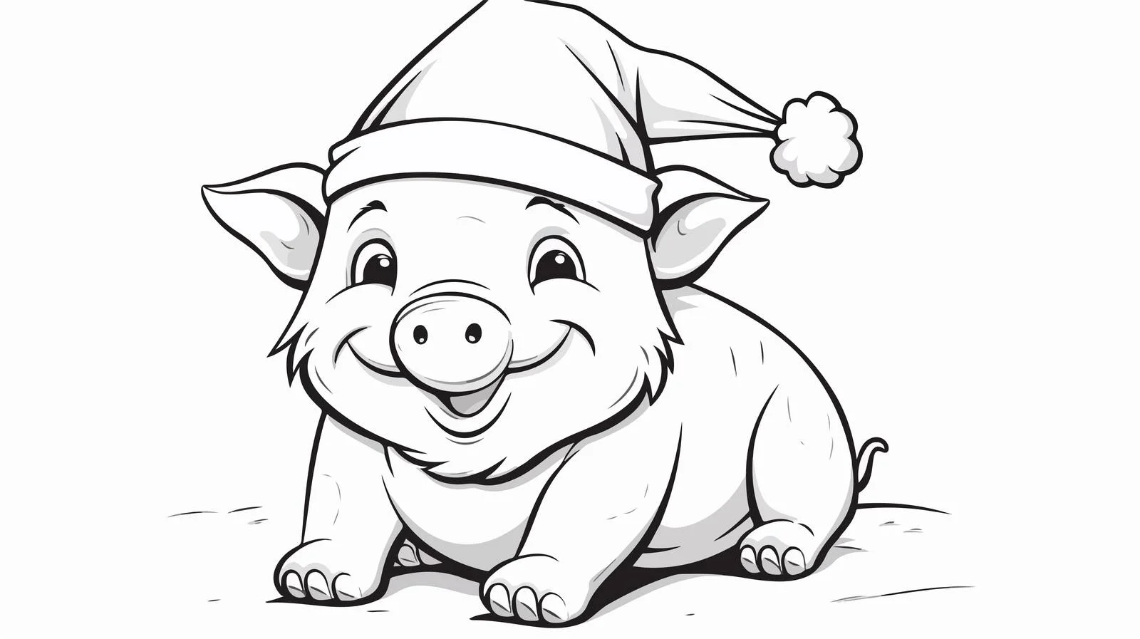 Cheerful Sitting Pig Line Drawing — free download from Dotvec