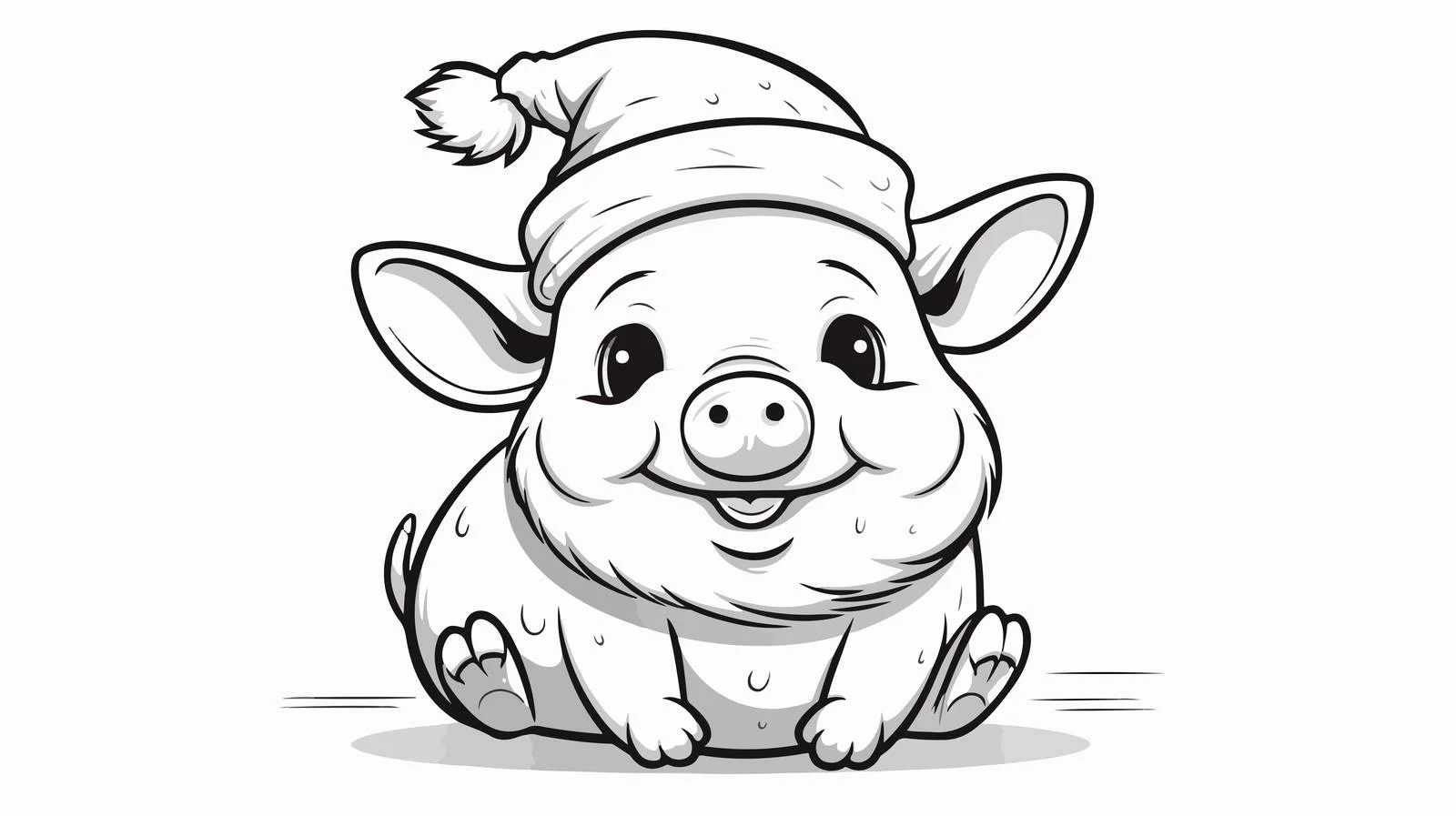 Cheerful Sitting Pig Line Drawing — free download from Dotvec