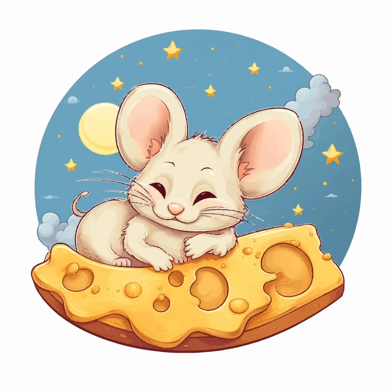 Cute Mouse Dreaming Under Cheese Moon — free download from Dotvec