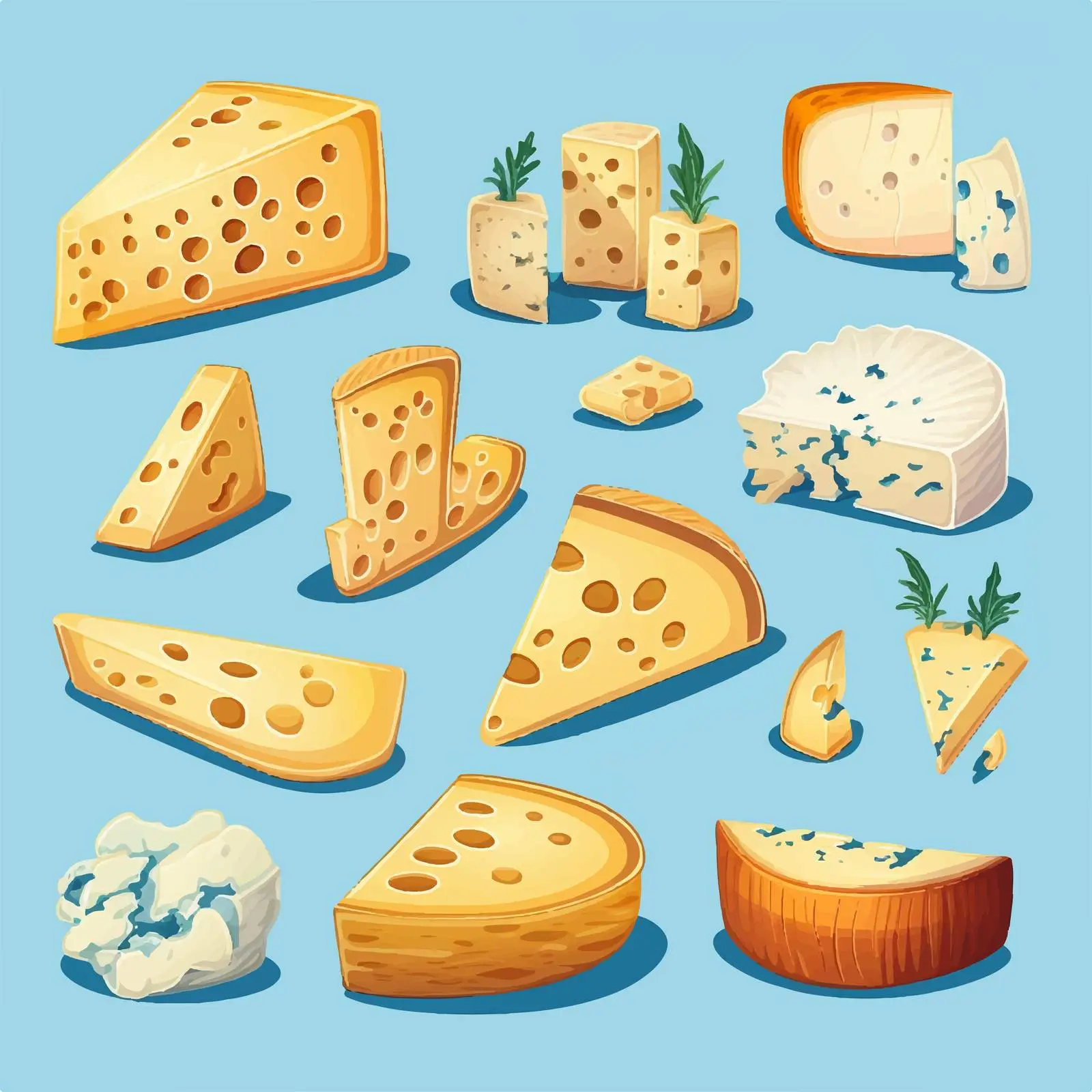 Variety of Cheese Types on Blue Background — free download from Dotvec