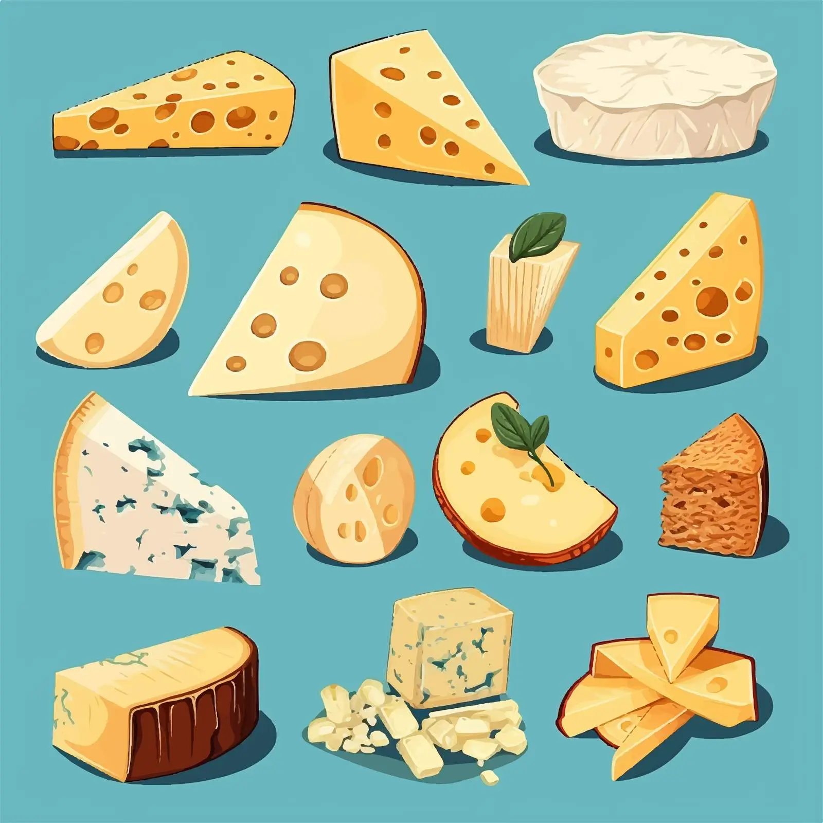 Cheese Types and Composition on Blue Background — free download from Dotvec