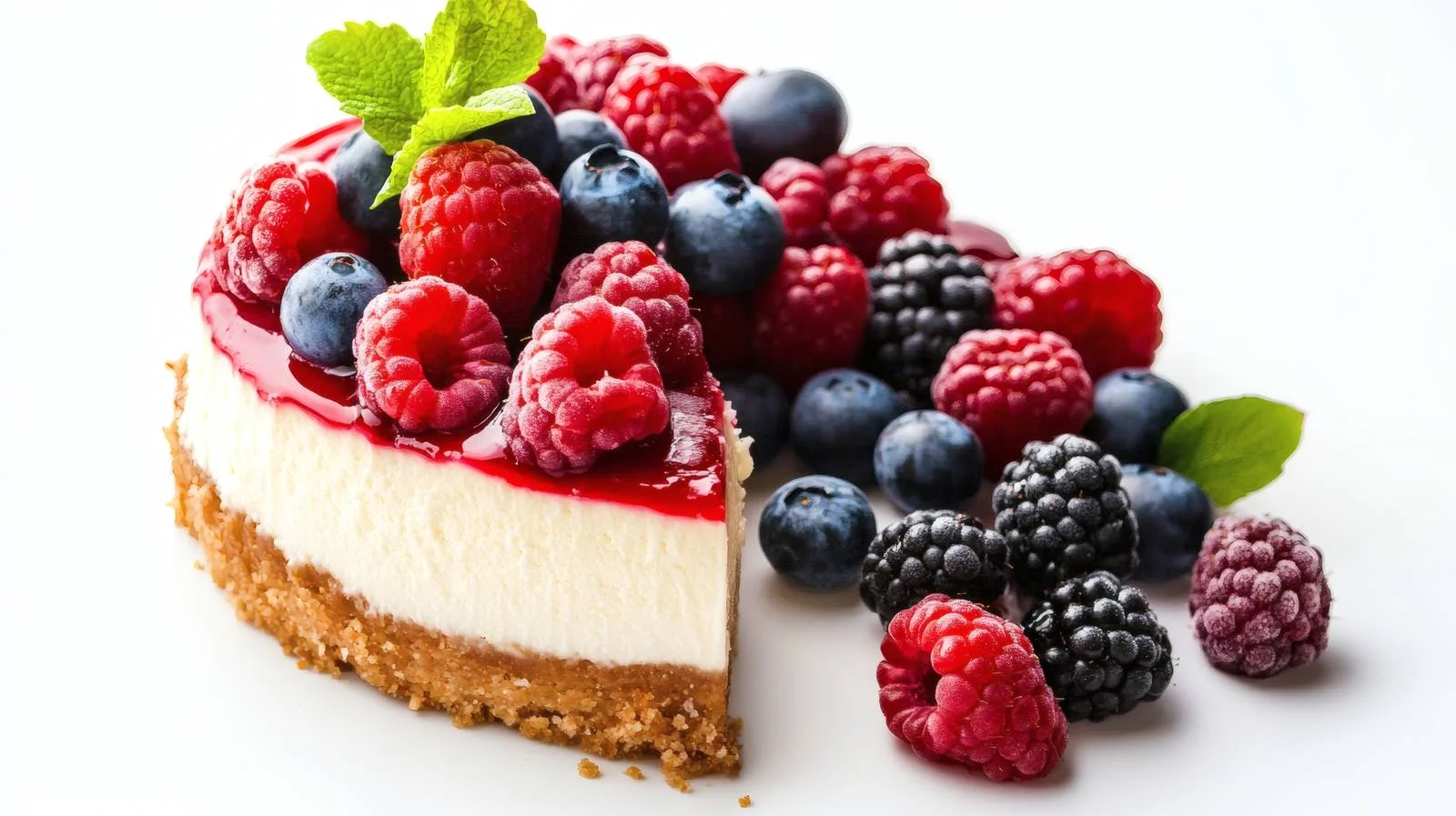 Delicious Cheesecake with Fresh Berries on White — free download from Dotvec