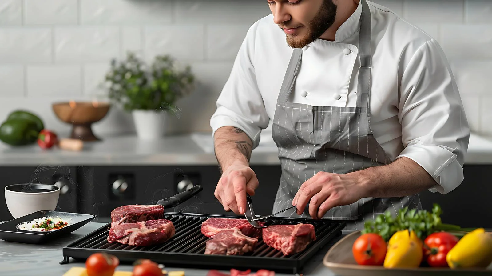 Chef Preparing Beef Steaks in Kitchen — free download from Dotvec