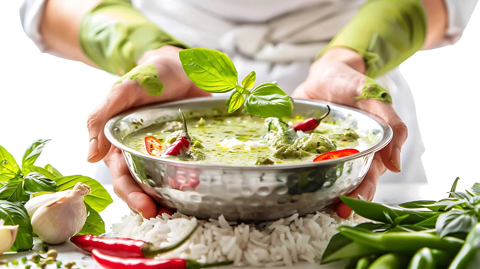 Chef Cooking Green Curry with Herbs — free download from Dotvec