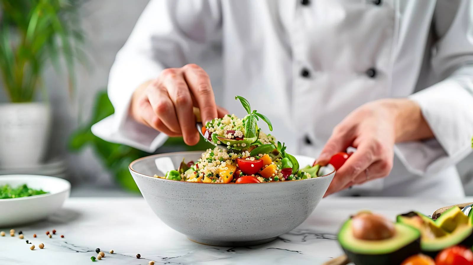Chef Preparing Quinoa Bowl in Kitchen — free download from Dotvec