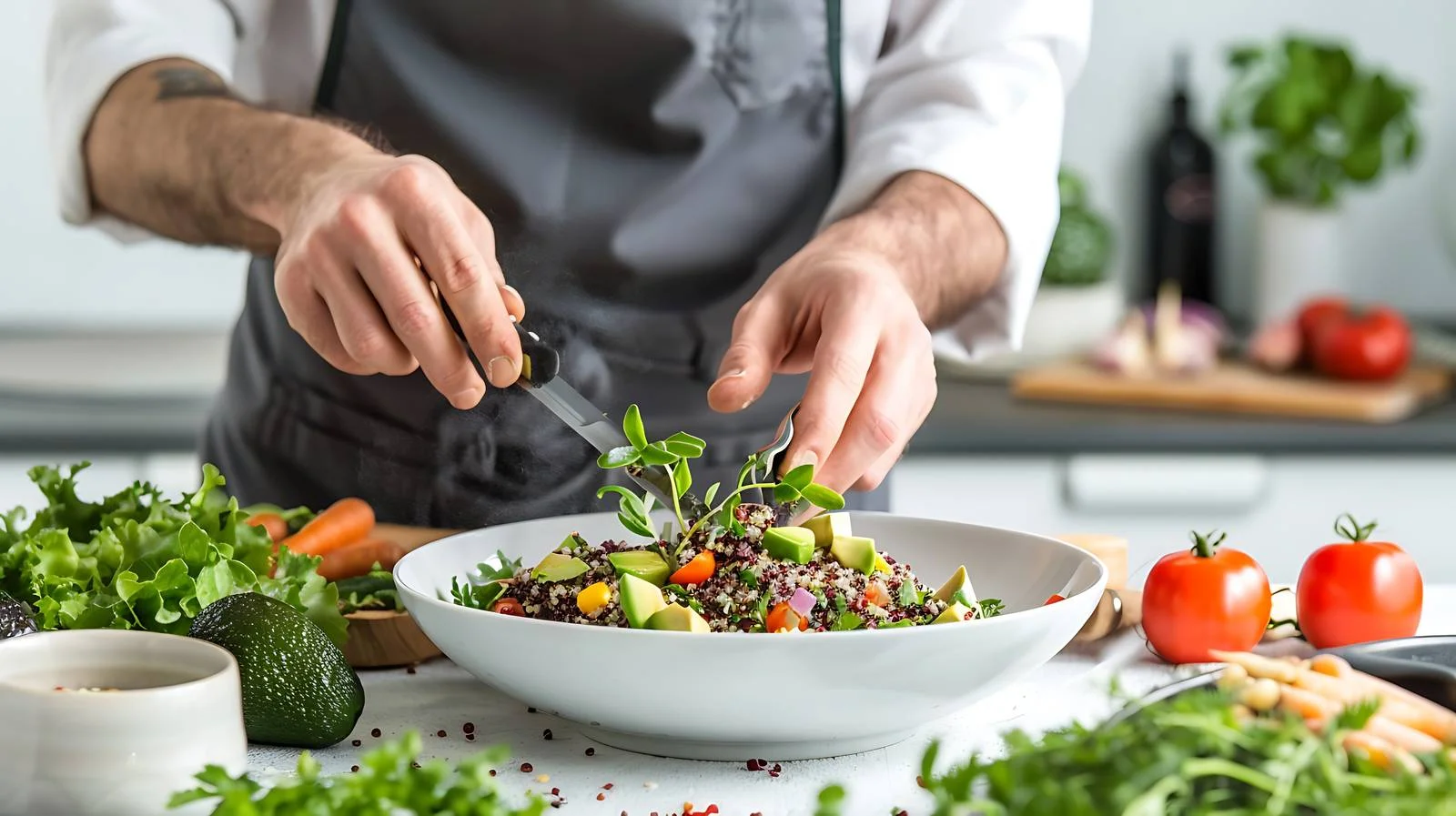 Chef Prepares Healthy Quinoa Bowl — free download from Dotvec