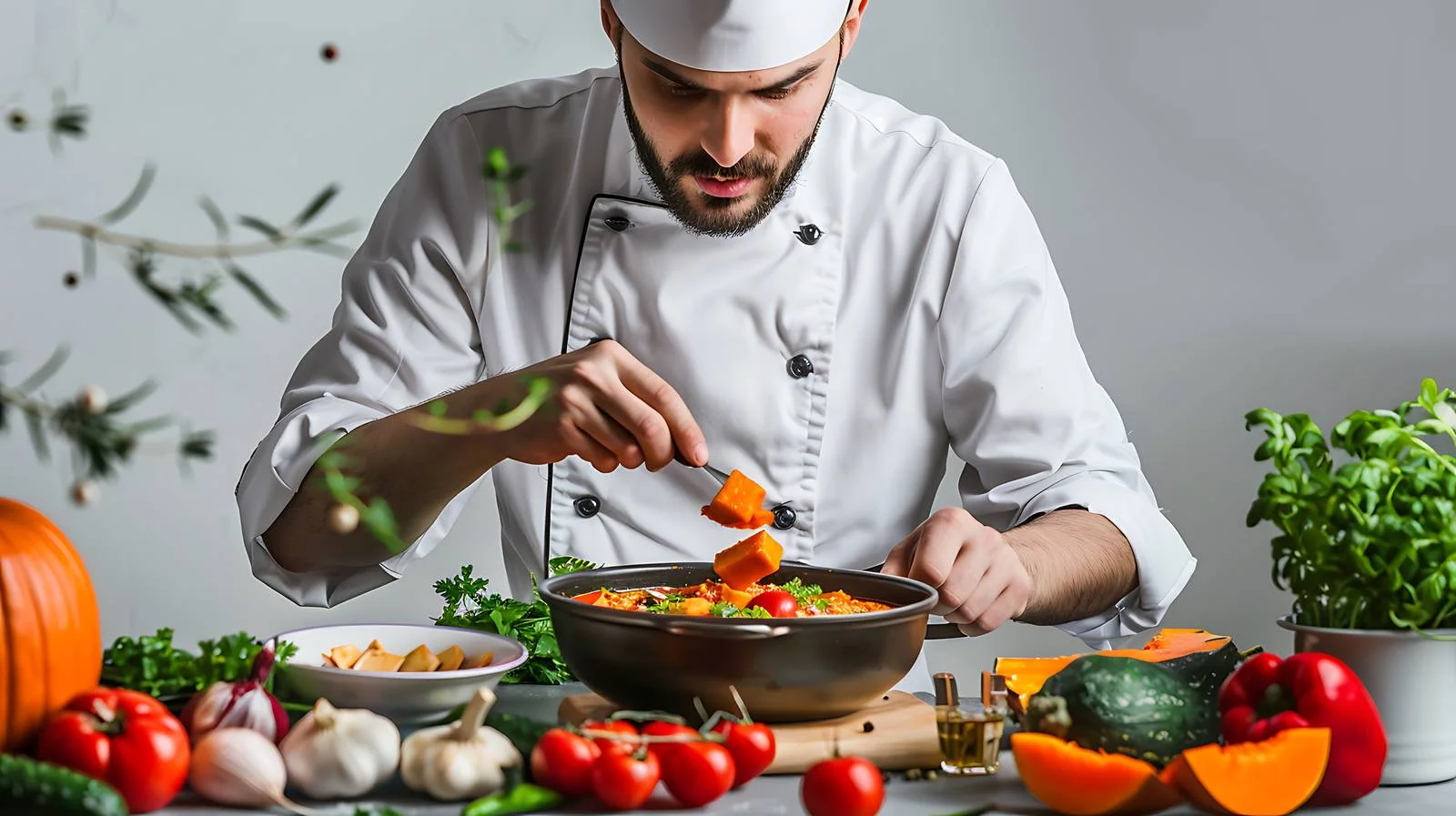 Chef Cooking Pumpkin Porridge in Kitchen — free download from Dotvec