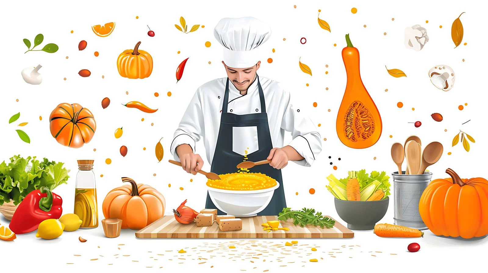 Chef Cooking Pumpkin Porridge in Kitchen — free download from Dotvec
