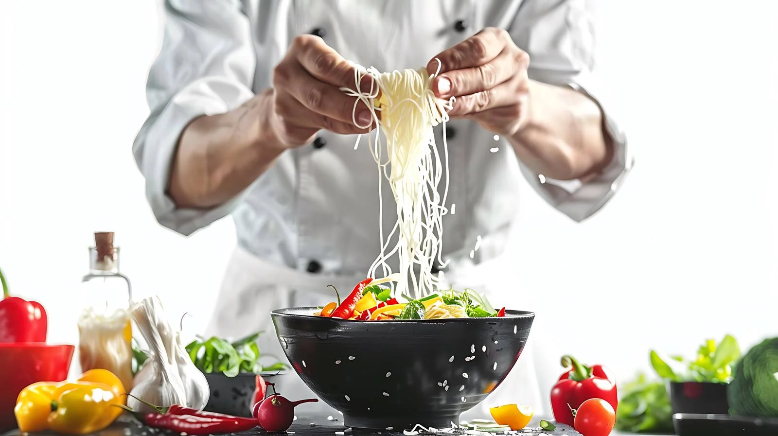 Professional Chef Preparing Spicy Noodle Salad — free download from Dotvec