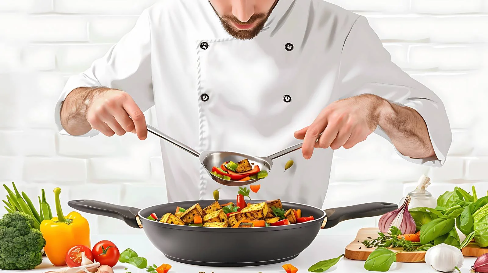Chef Preparing Tofu Scramble with Vegetables — free download from Dotvec