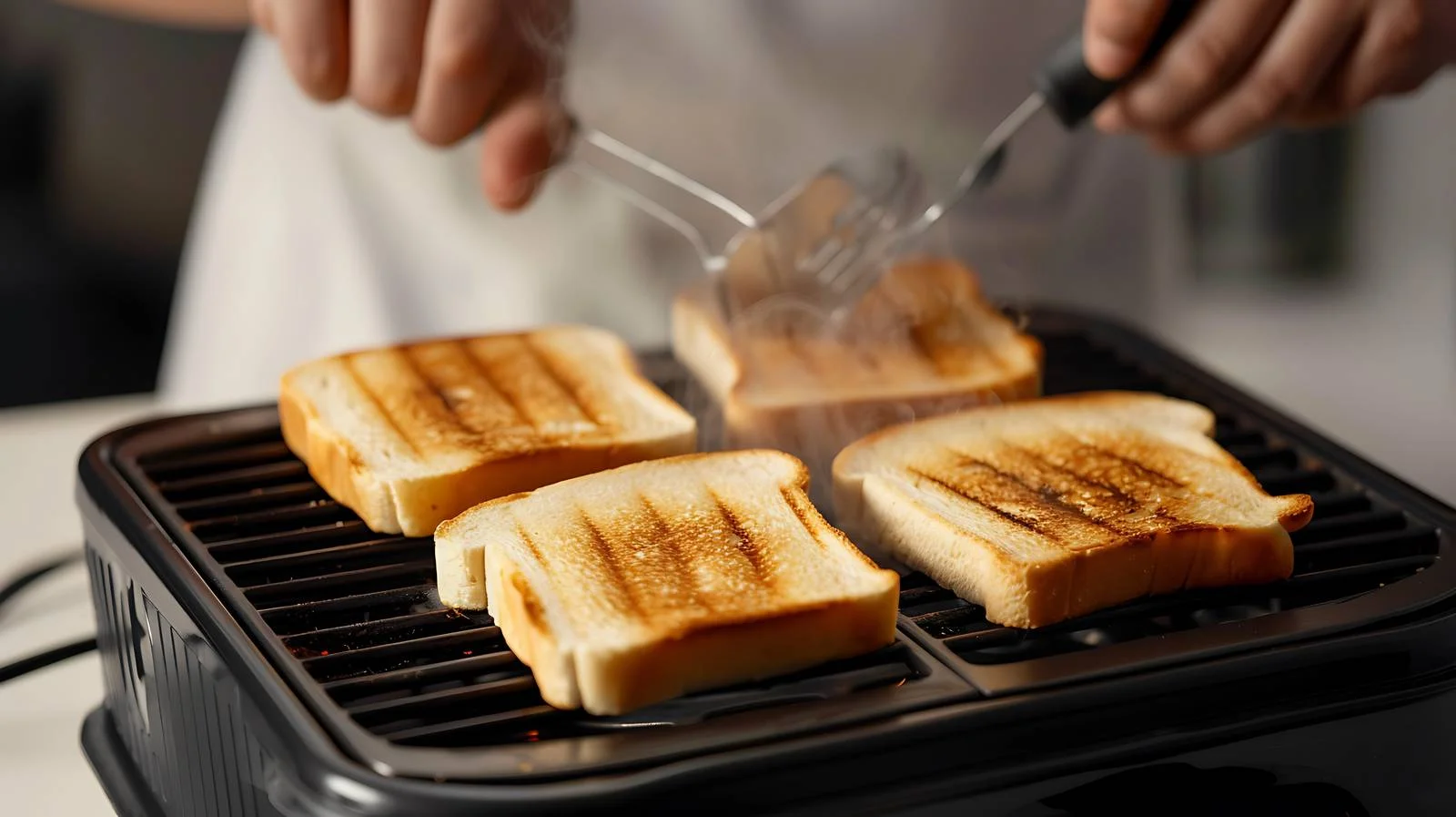Chef Toasting White Bread on Electric Grill — free download from Dotvec