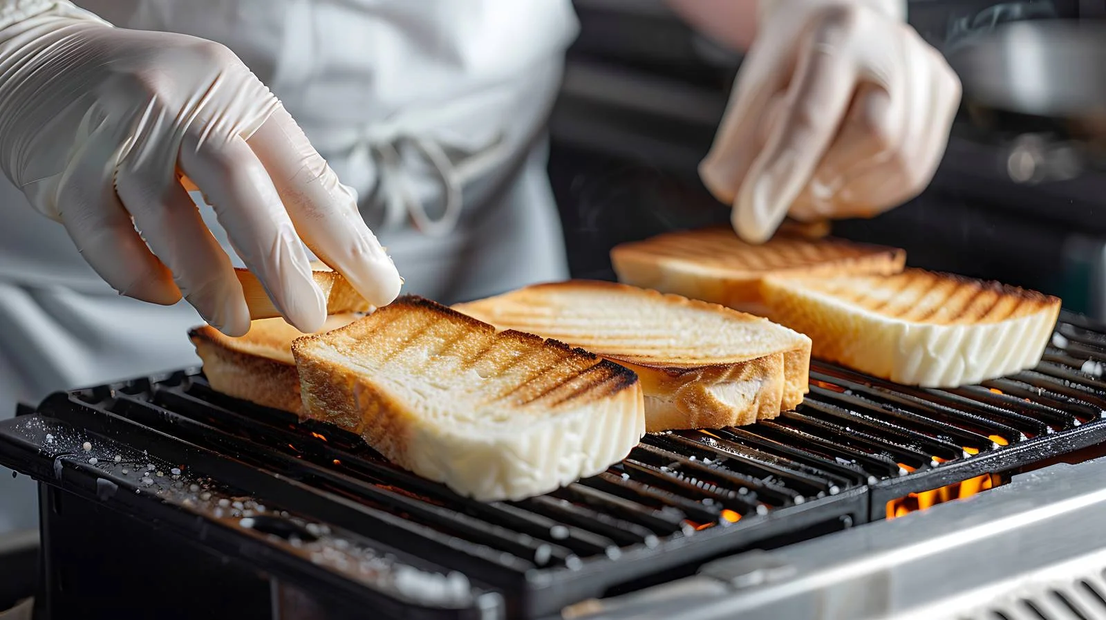 Chef toasting white bread on electric grill — free download from Dotvec