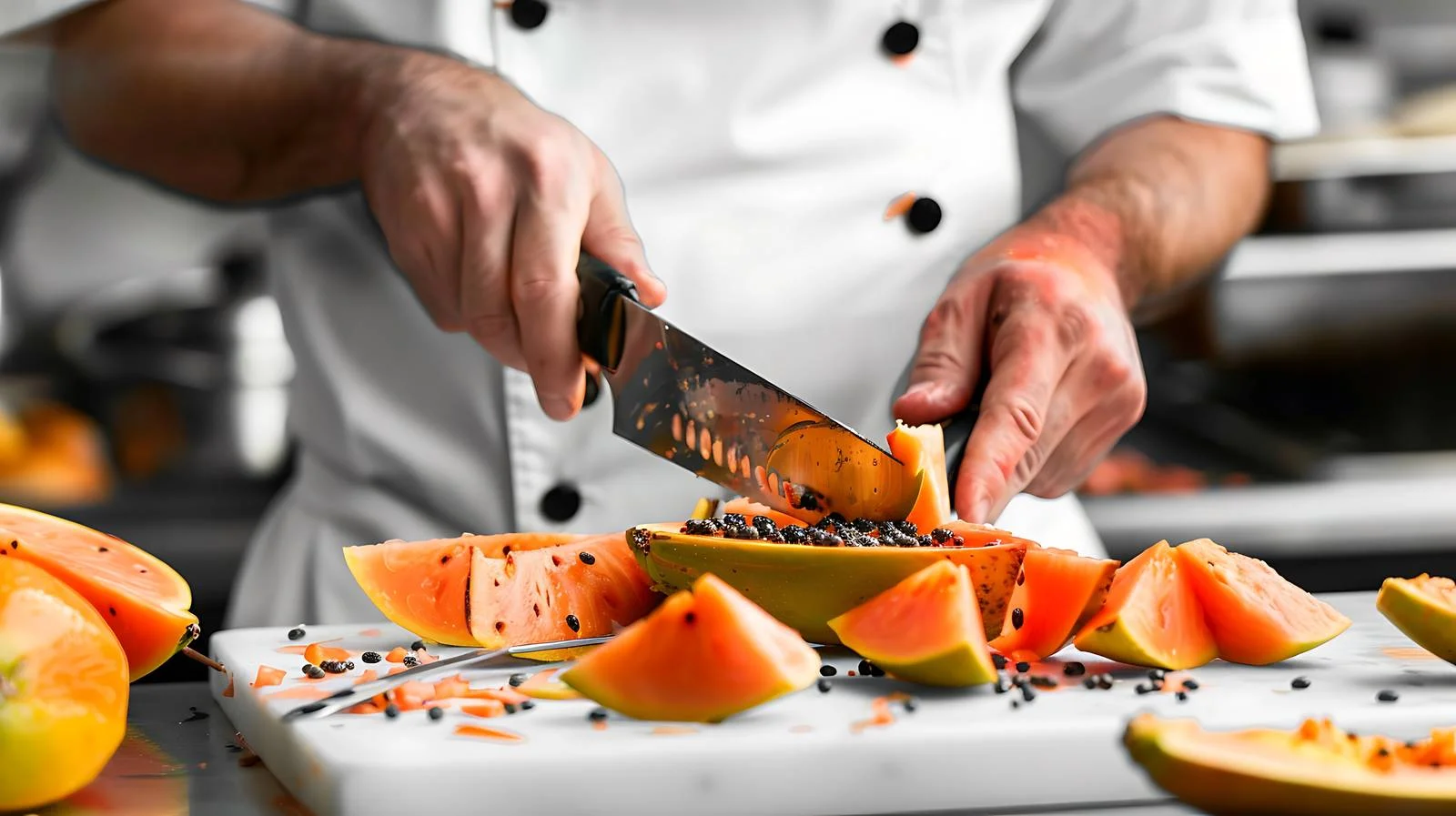 Chef Papaya Preparation on Cutting Board — free download from Dotvec