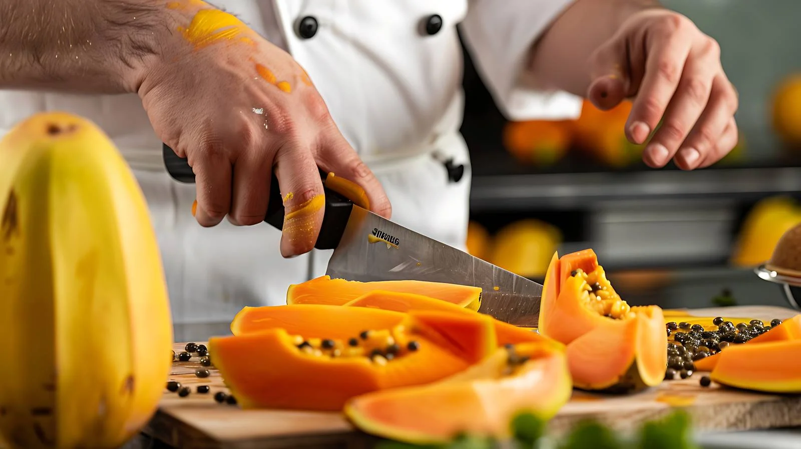 Chef Preparing Papaya on Cutting Board — free download from Dotvec