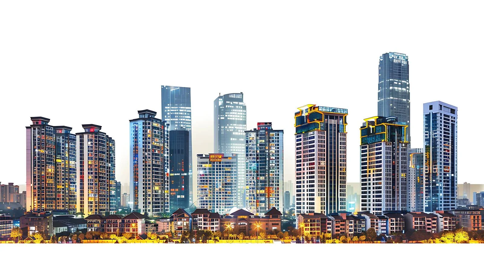 Chengdu Night Landscape Buildings White Background — free download from Dotvec