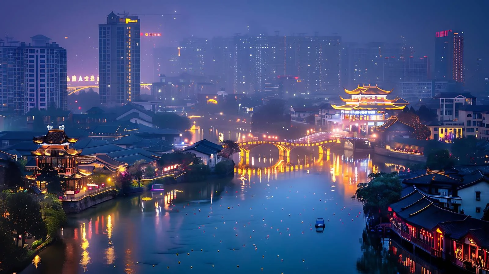 Nighttime Chengdu Over Pacific Ocean on White Background — free download from Dotvec