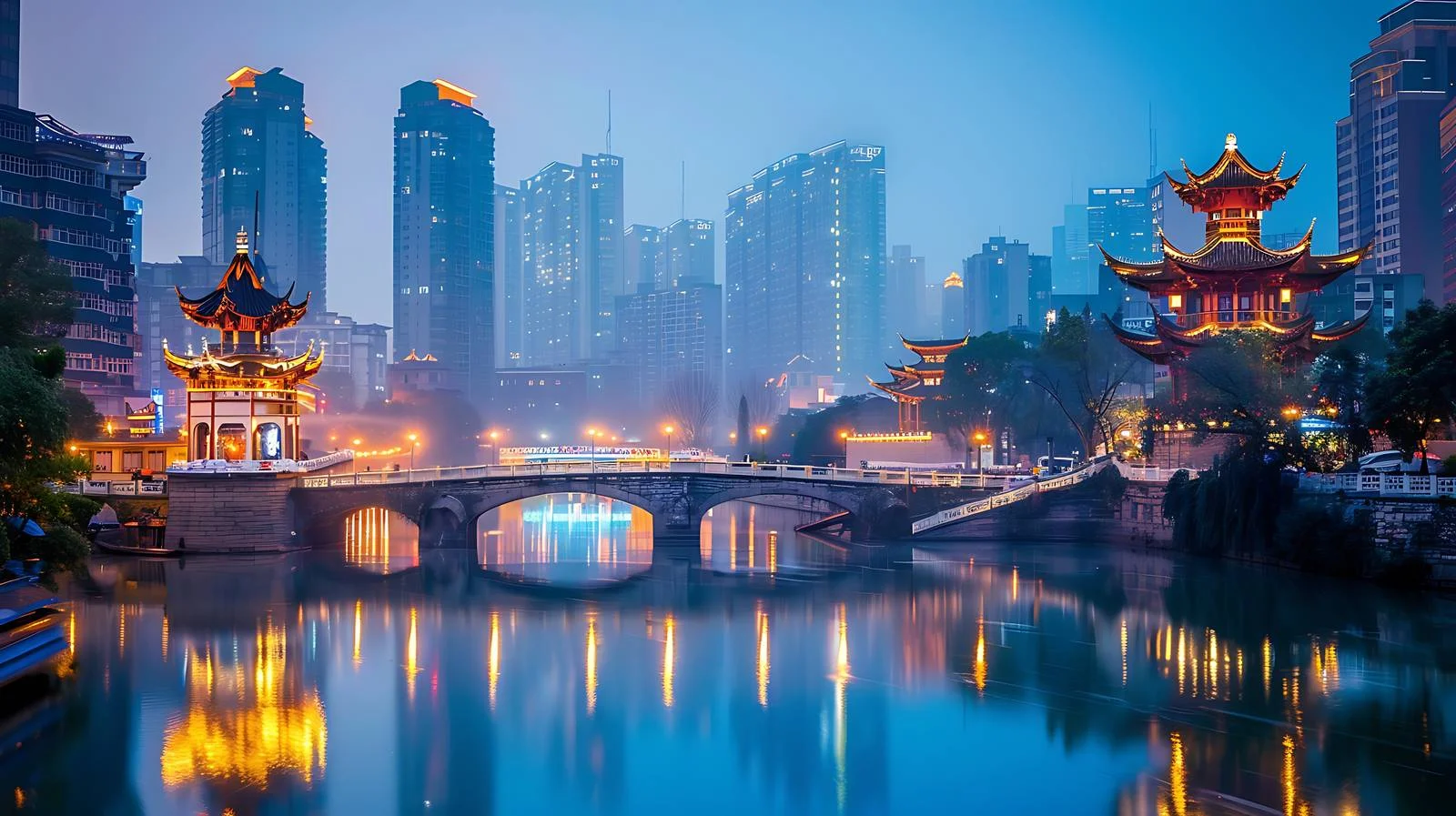 Cityscape of Chengdu in Night Sky — free download from Dotvec