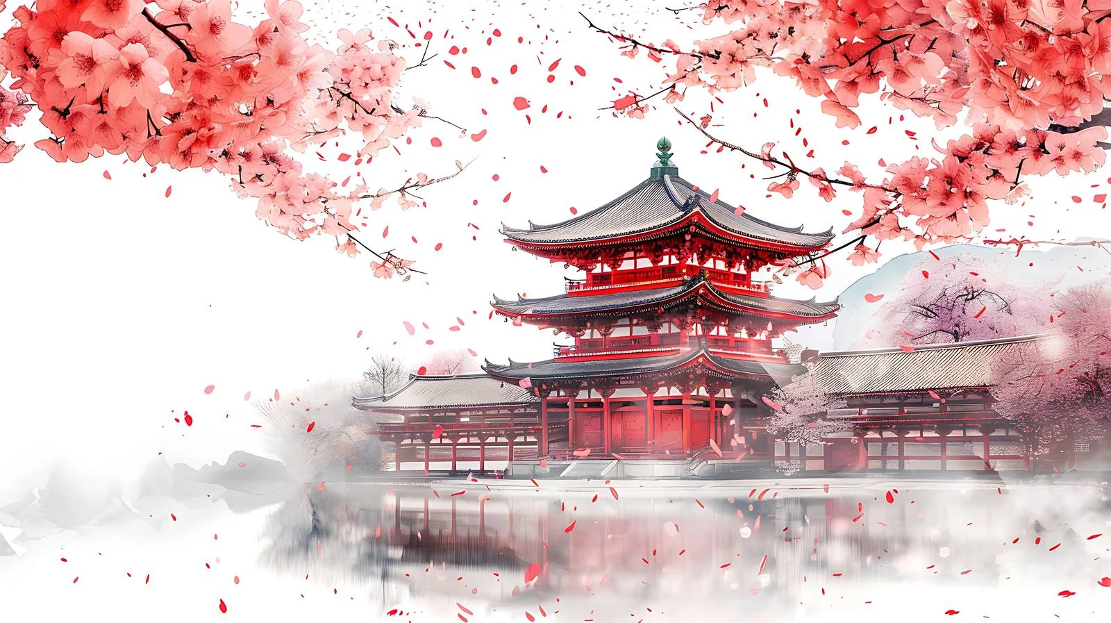 Sakura Blossoms Meet Old Structure Serenity — free download from Dotvec