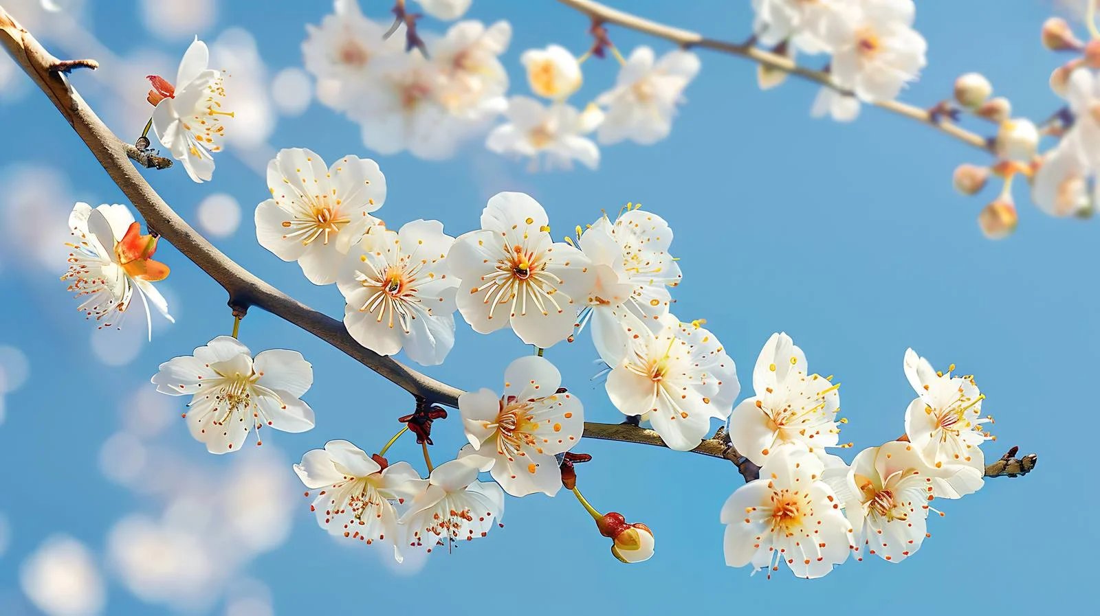 Delicate Cherry Plum Blossoms in Blue Sky — free download from Dotvec