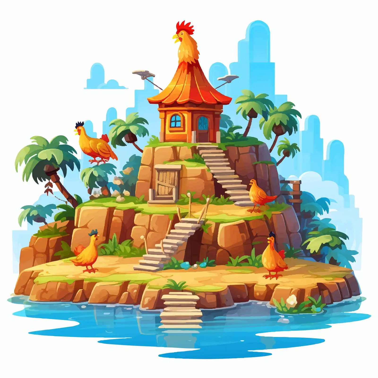 Cartoon Chicken Illustration at Farm Island — free download from Dotvec