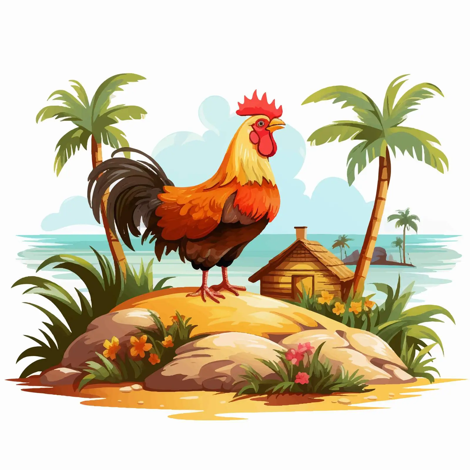 Cartoon Chicken Illustration at Farm Island — free download from Dotvec