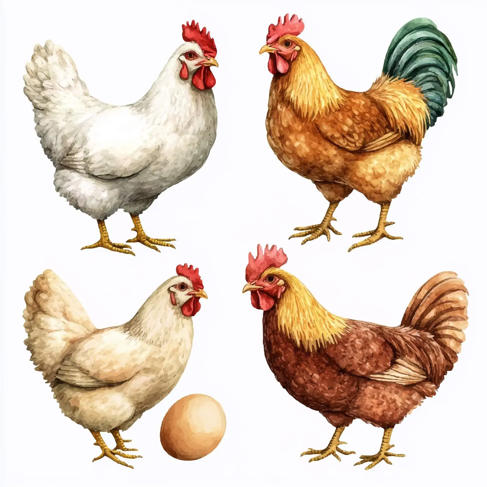 Watercolor Chicken Family Set Graphics — free download from Dotvec