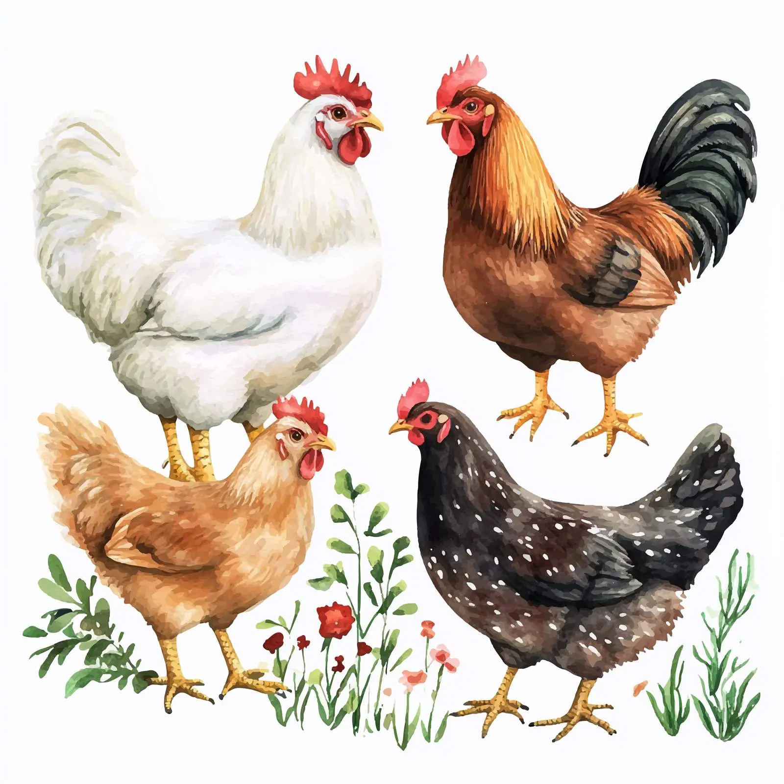 Watercolor Chicken Family Graphics Set — free download from Dotvec