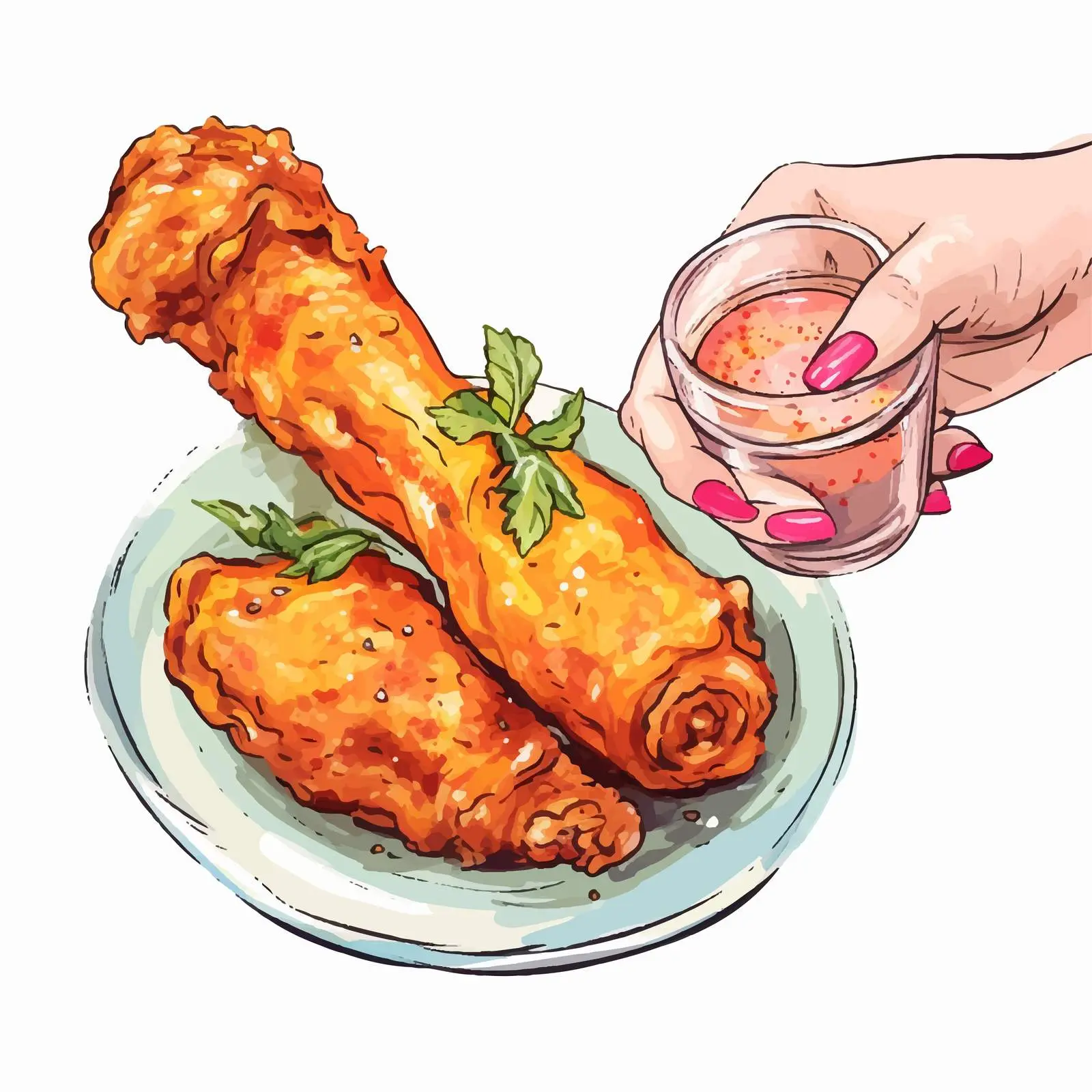 Crispy Chicken Legs in Batter with Stylish Hand – free meal presentation image from Dotvec