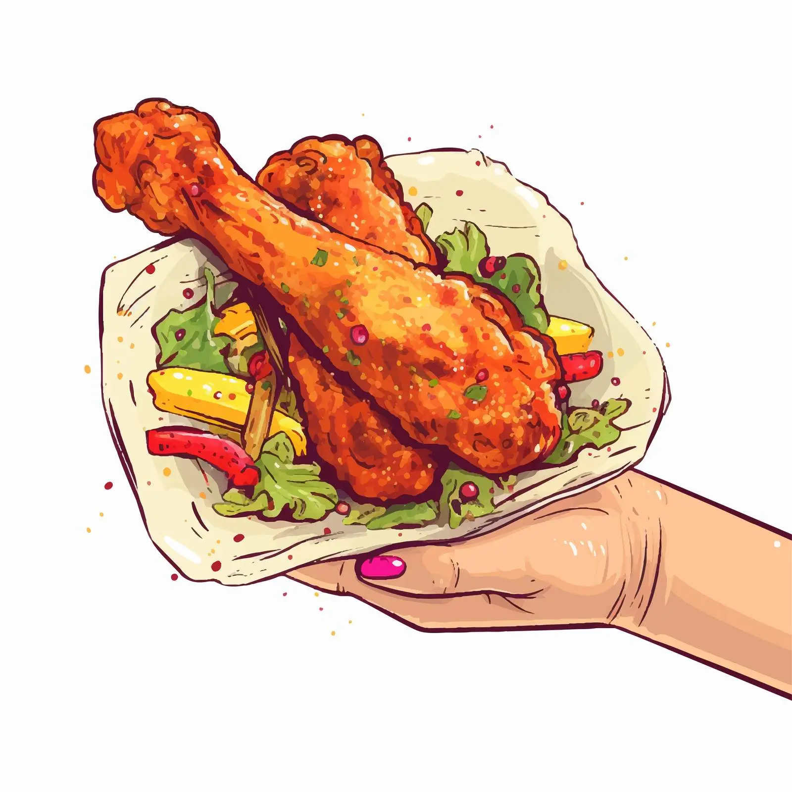 Charming Hand Holding Batter-Fried Chicken Legs — free download from Dotvec