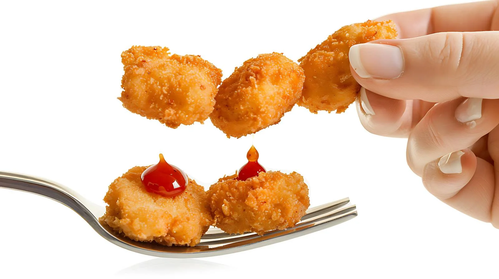 Chicken Nuggets on Fork with Sauce — free download from Dotvec