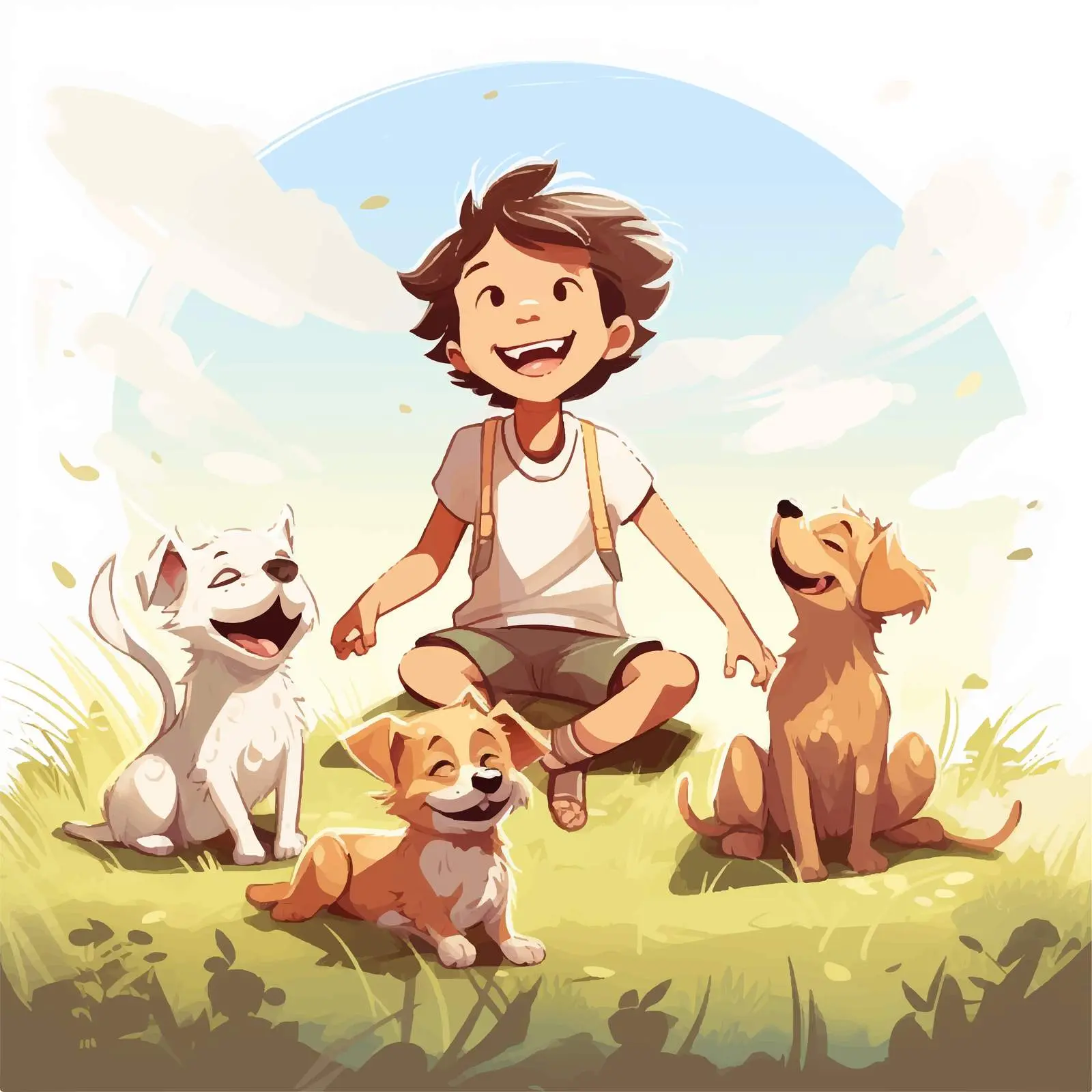 Kids and Dogs in a Sunny Outdoor Scene — free download from Dotvec