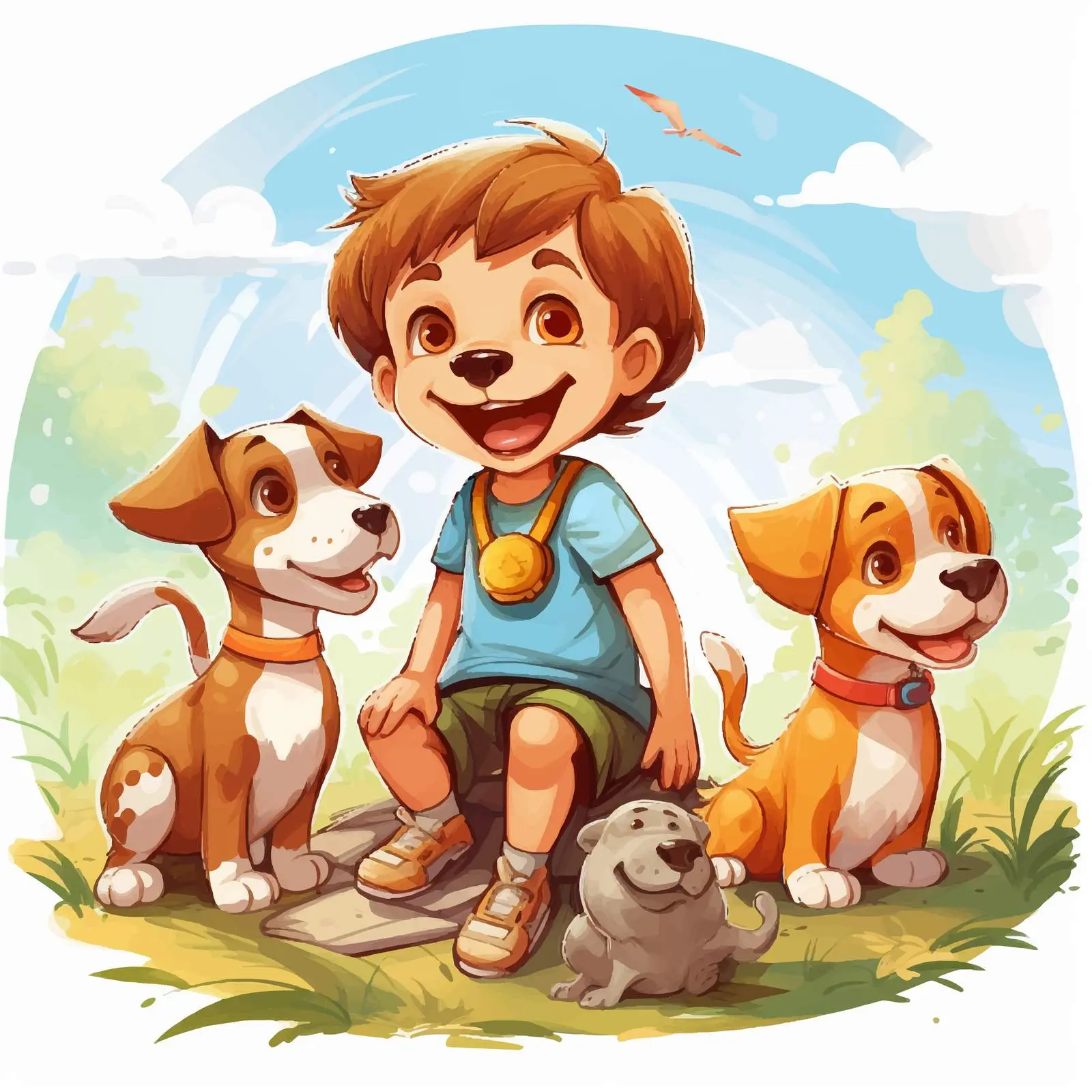 Child and Dogs Enjoying a Sunny Day Outdoors — free download from Dotvec