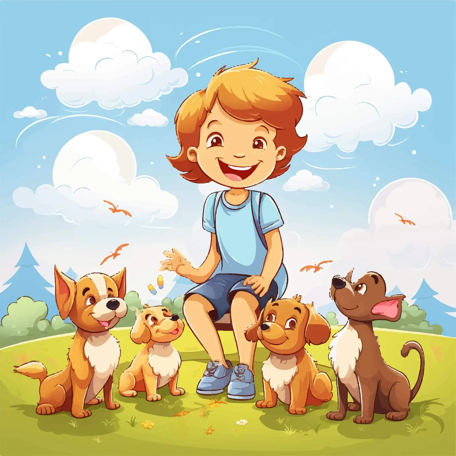 Children and Dogs Enjoying Sunny Outdoor Day — free download from Dotvec