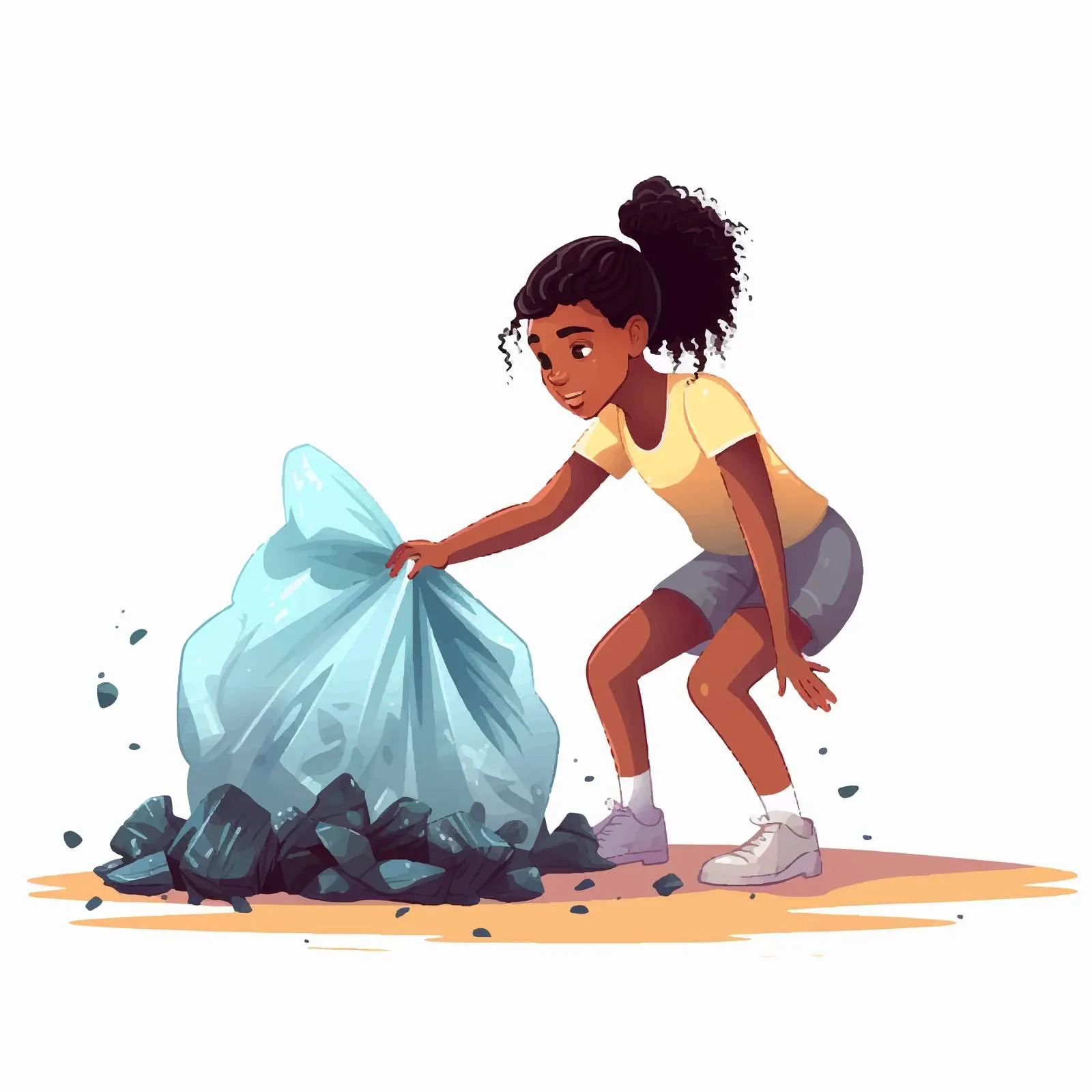 Girl Collecting Litter in Trash Bag — free download from Dotvec