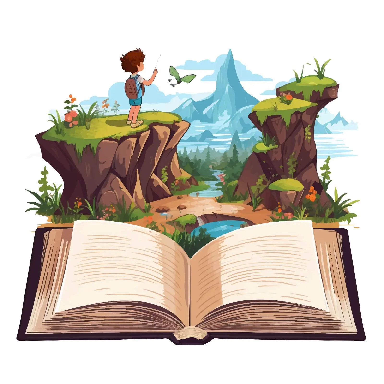 Child Exploring Nature from Open Book — free download from Dotvec