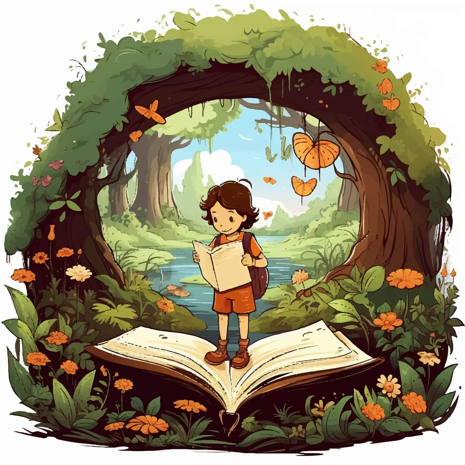 Child Exploring Nature from an Open Book — free download from Dotvec