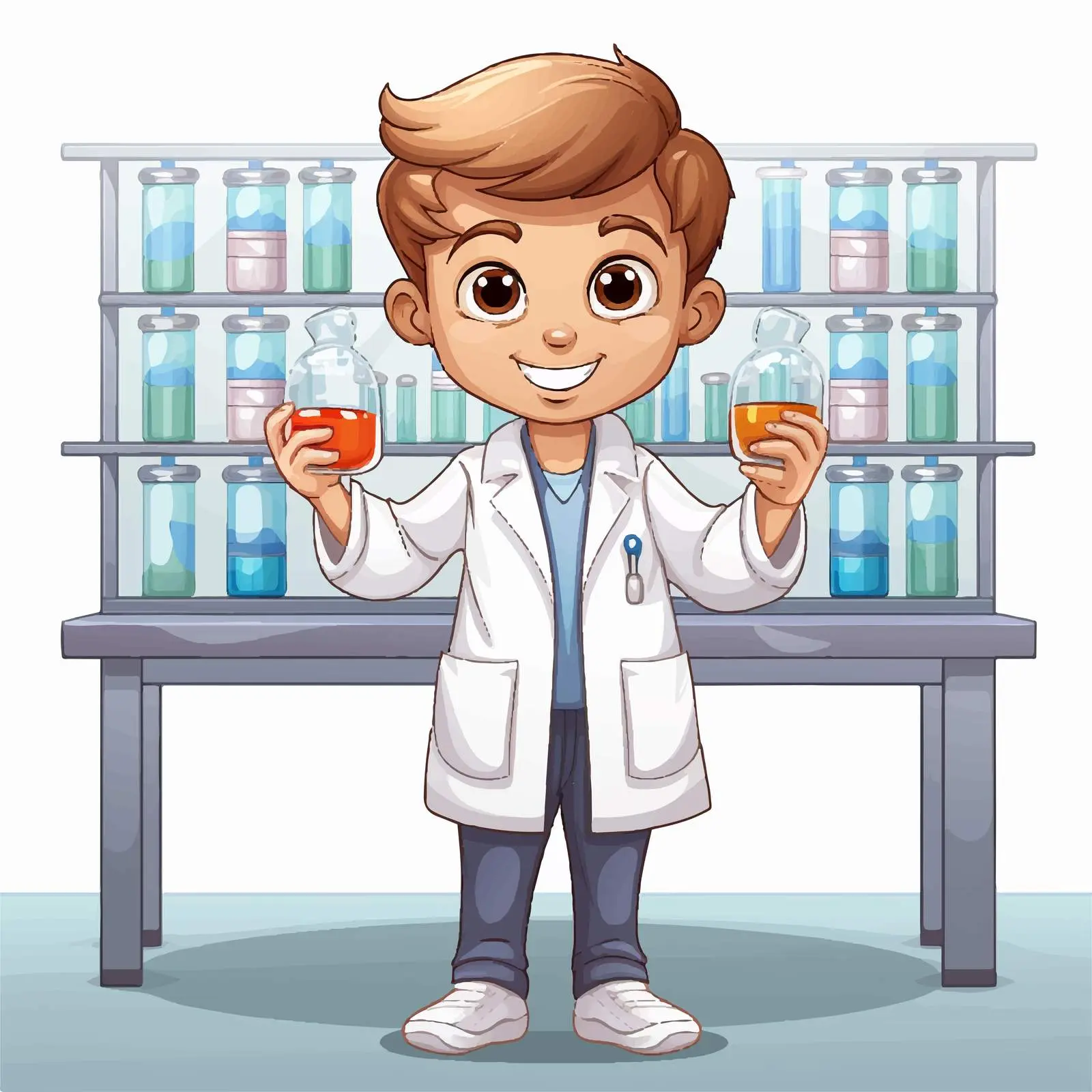 Child in Lab Coat Holding Test Tubes Vector — free download from Dotvec