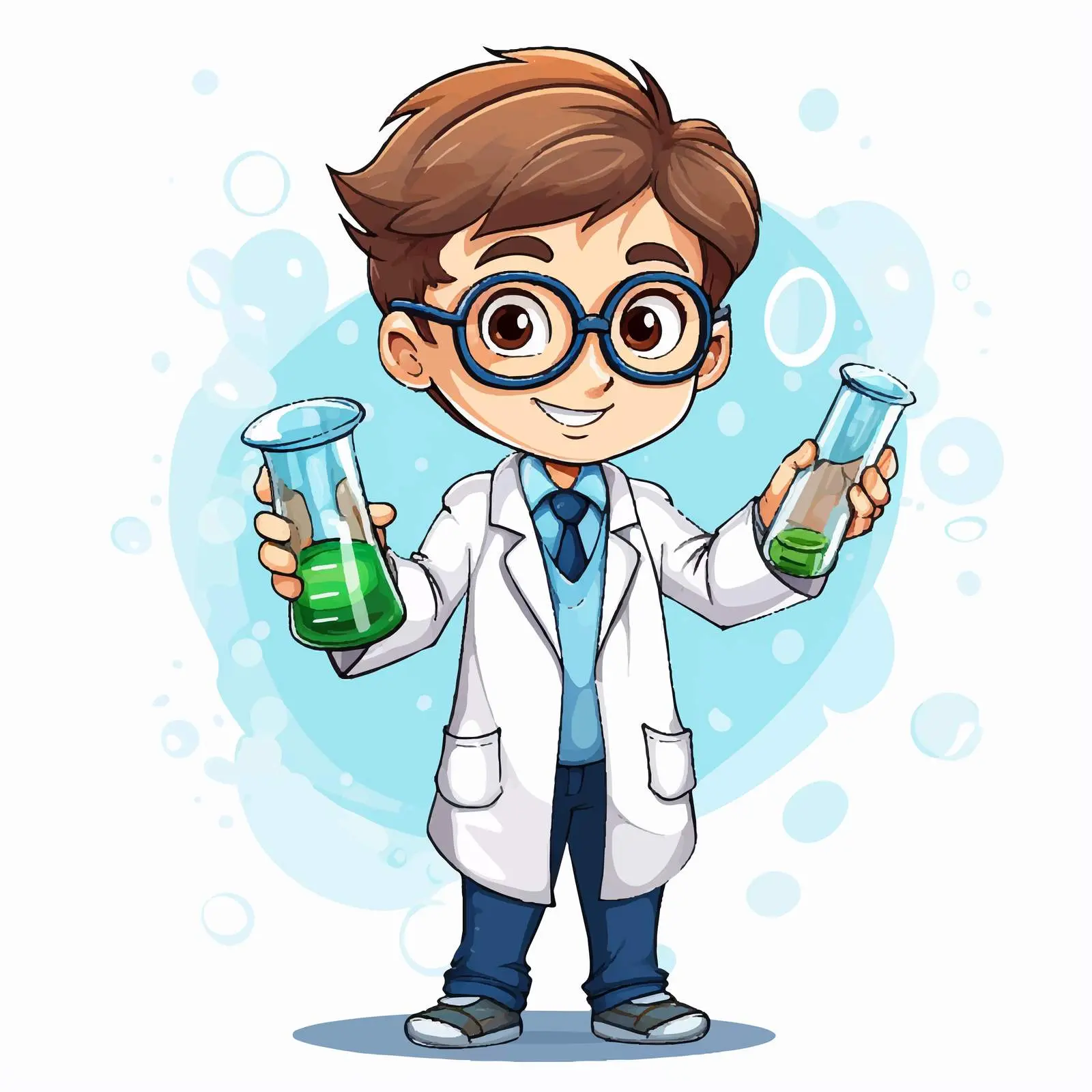 Child in Lab Coat Holding Test Tubes Vector Art — free download from Dotvec